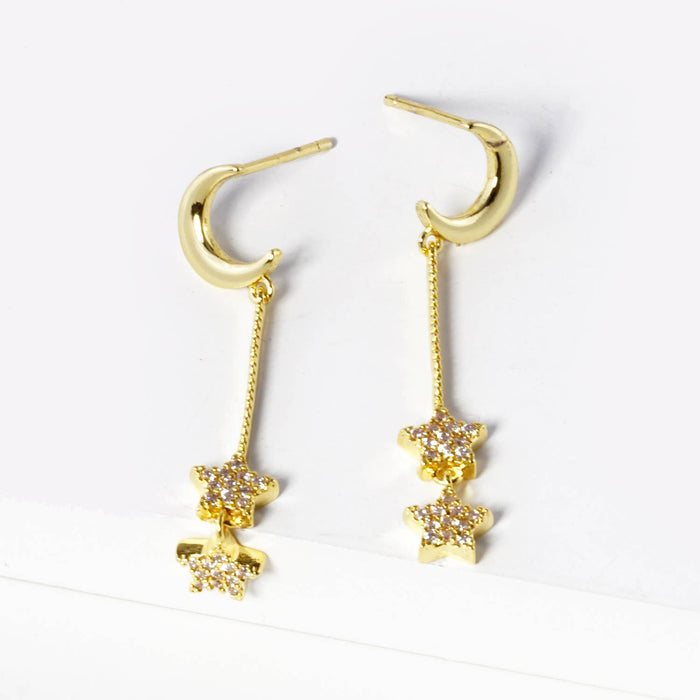 Celestial Moon & Dainty Star Drop Earrings