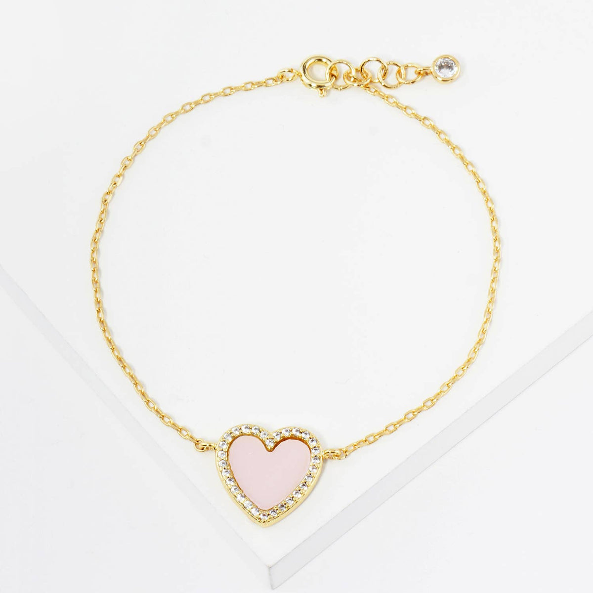 18K Gold Dipped 13mm Pave Set Cubic Zirconia Heart Bracelet