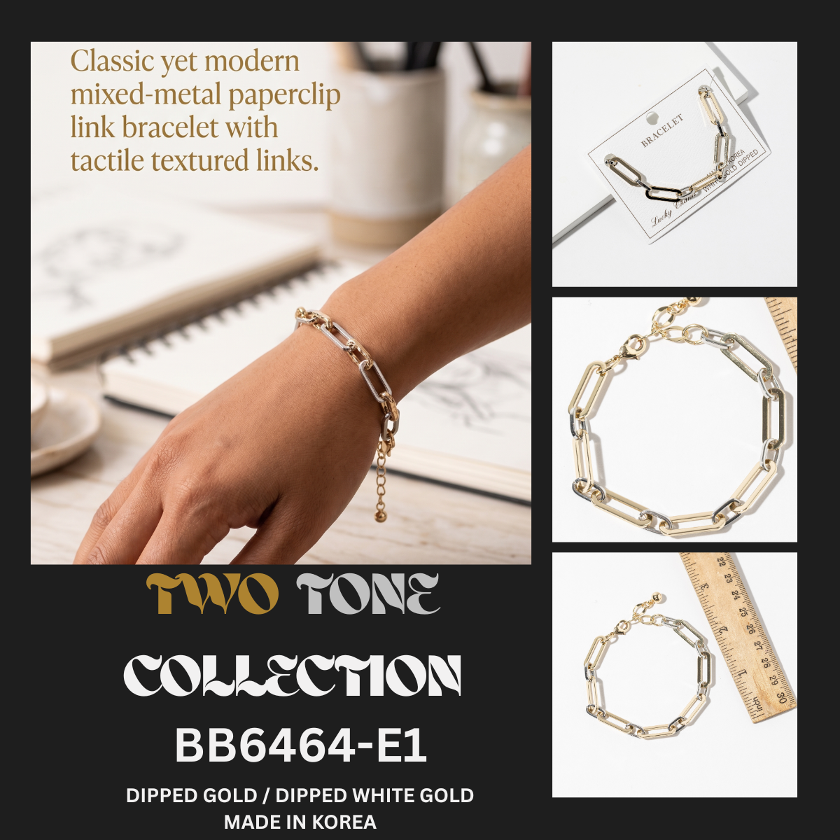 Two-Tone Mixed-Metal Paperclip Link Bracelet