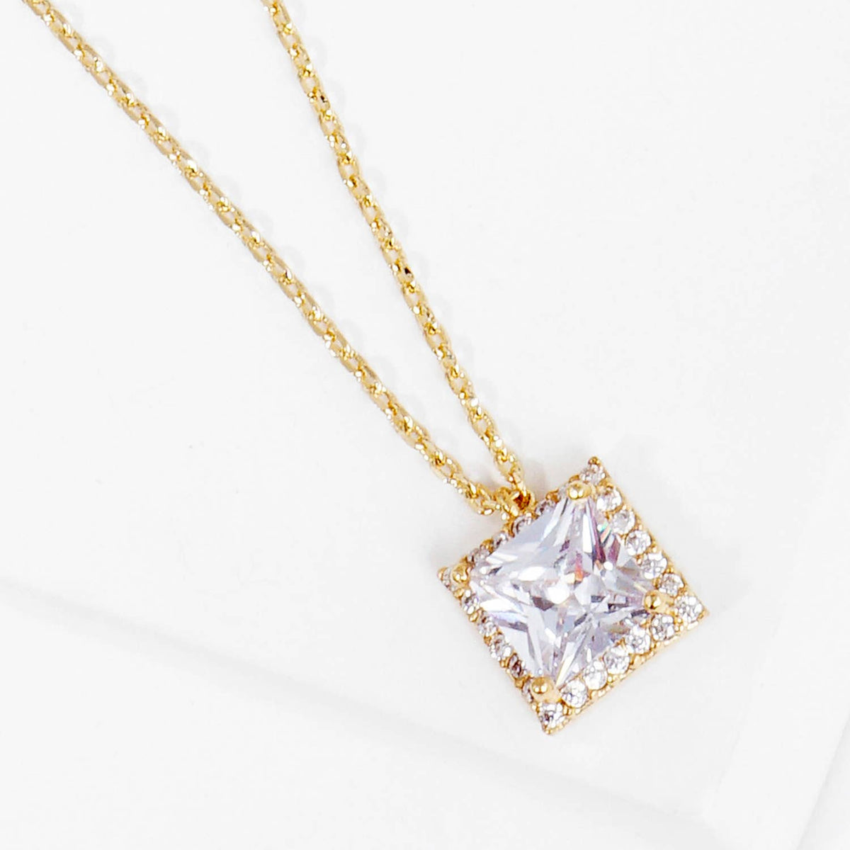 Radiant Square Halo Pendant Necklace