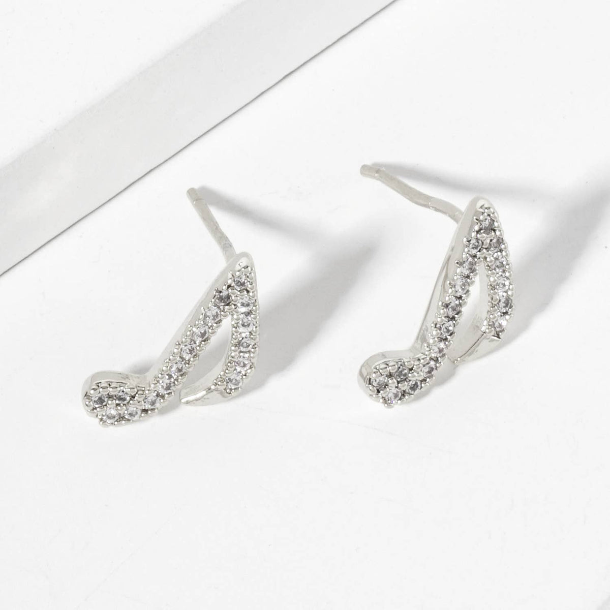 Minimalist Pave-Set Musical-Note Stud Earrings
