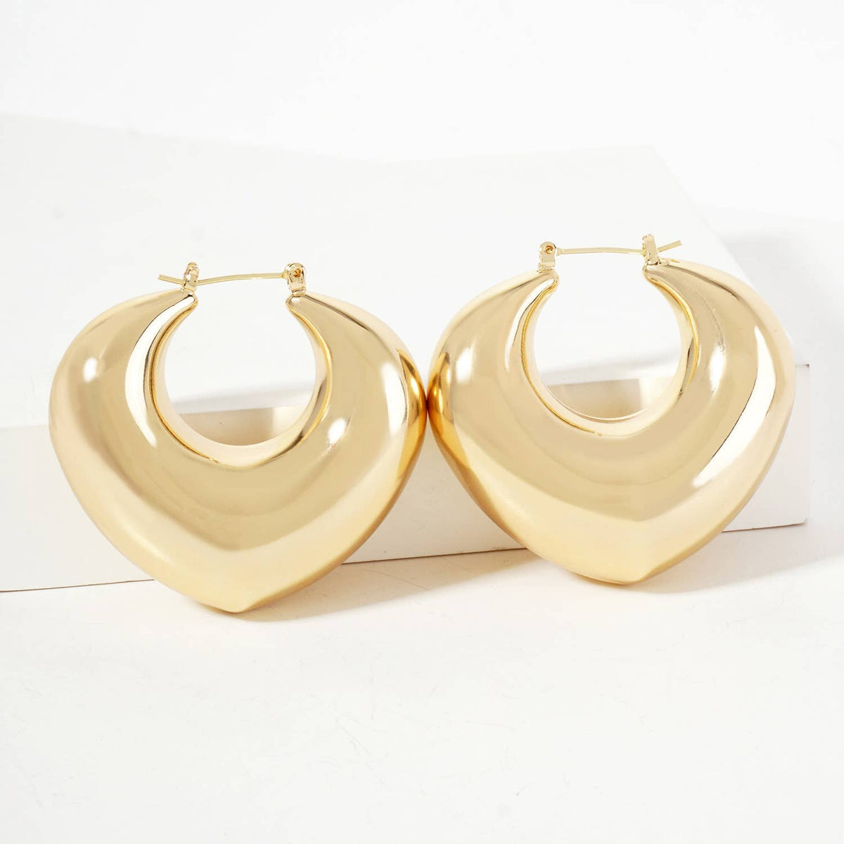 Hollow Tapered Heart Tube Latch-Back Hoop Earrings