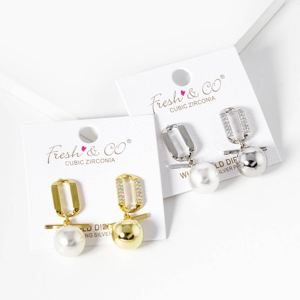 Dainty Pave Geometric Oval & Pearl Drop Earrings