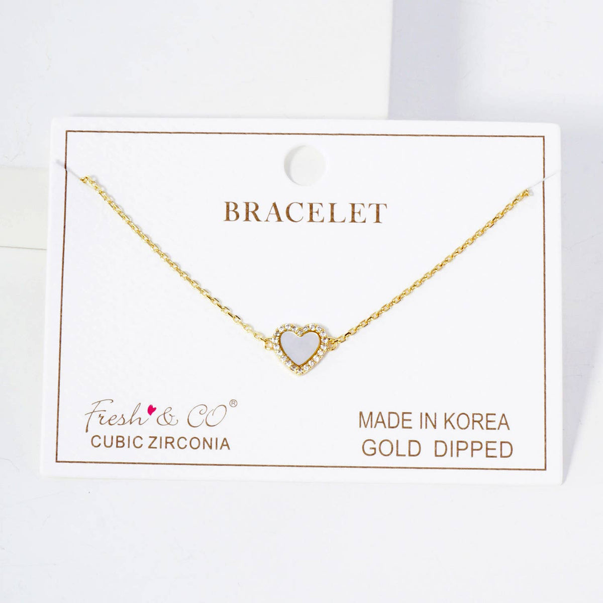 Pave-Set Cubic-Zirconia 9mm Heart Charm Chain Bracelet