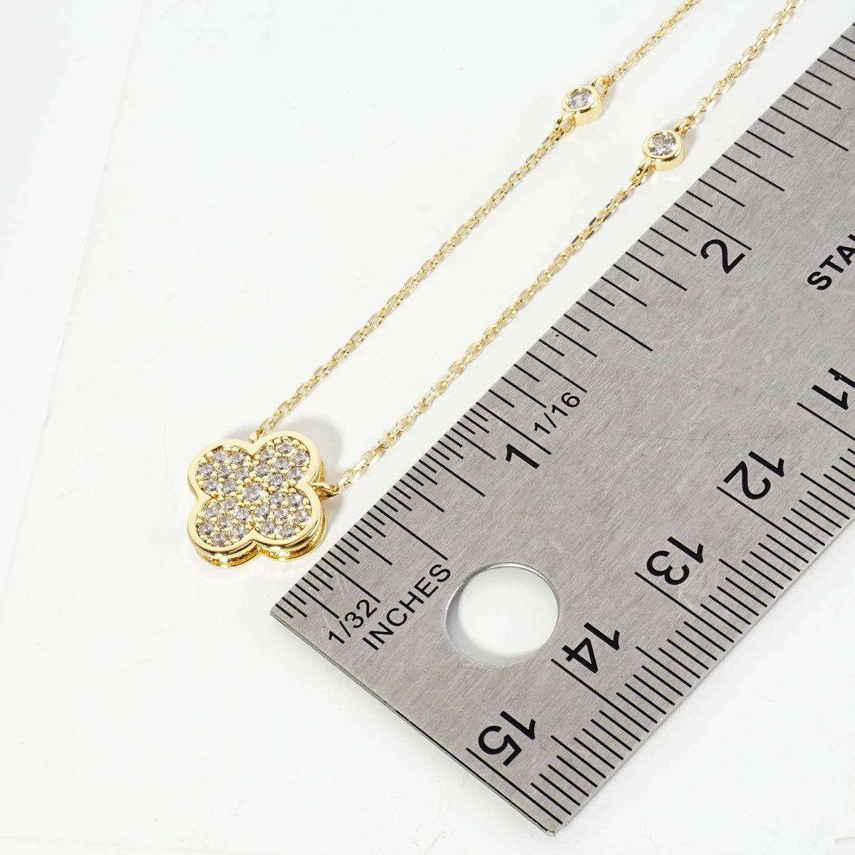 18K Gold Dipped Pave Set Cubic Zirconia Quatrefoil Pendant