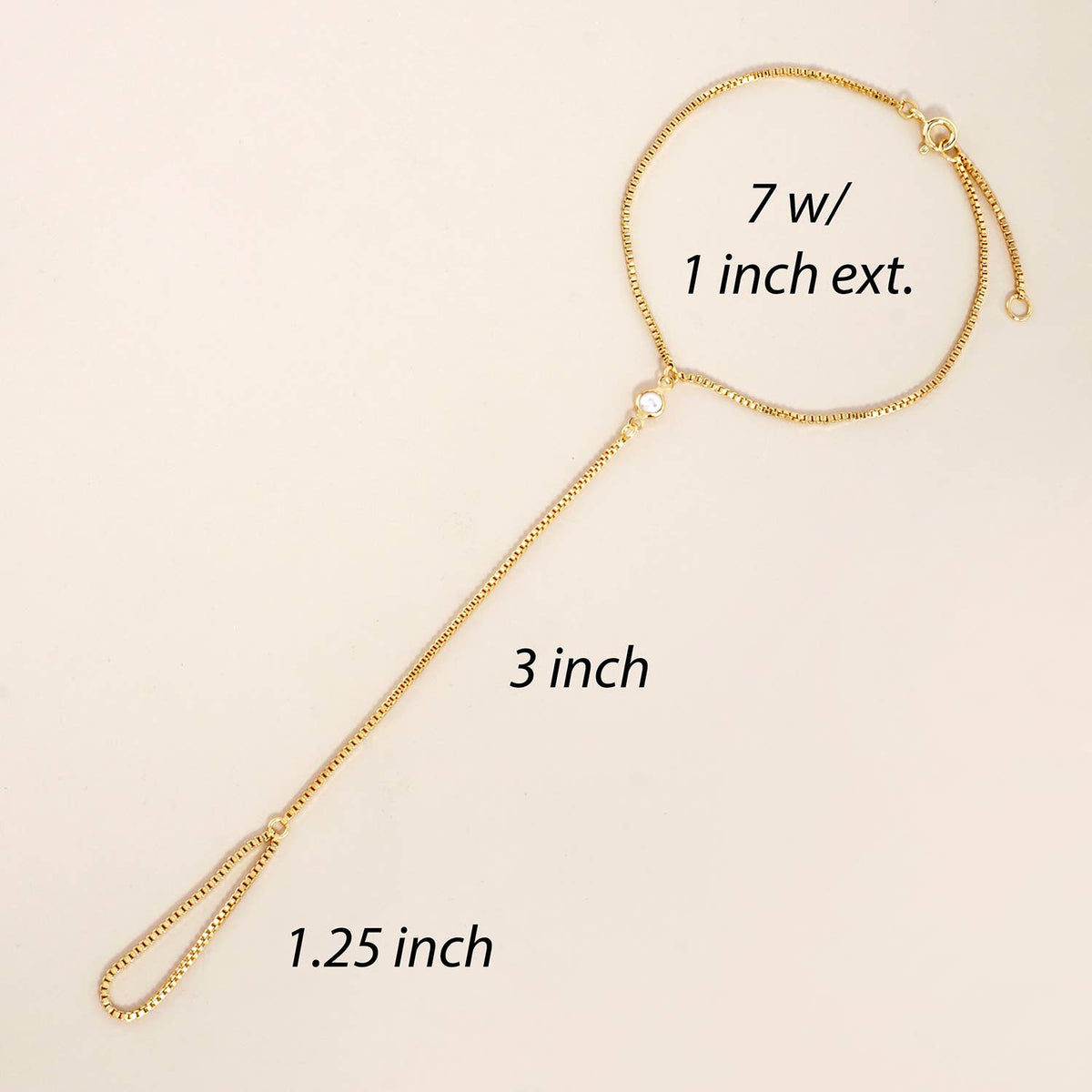 4mm Pearl Accent 1mm Square Box Hand-Chain Braceclet