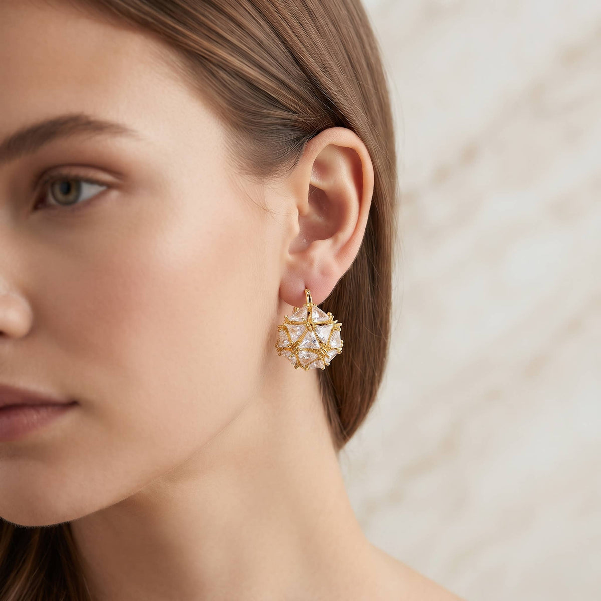 Geometric Cubic Zirconia Sphere Huggie Earrings