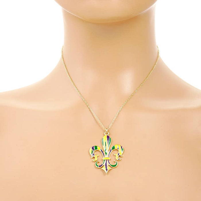 Gold Plated Mardi Gras Themed Fleur De Lis Necklace