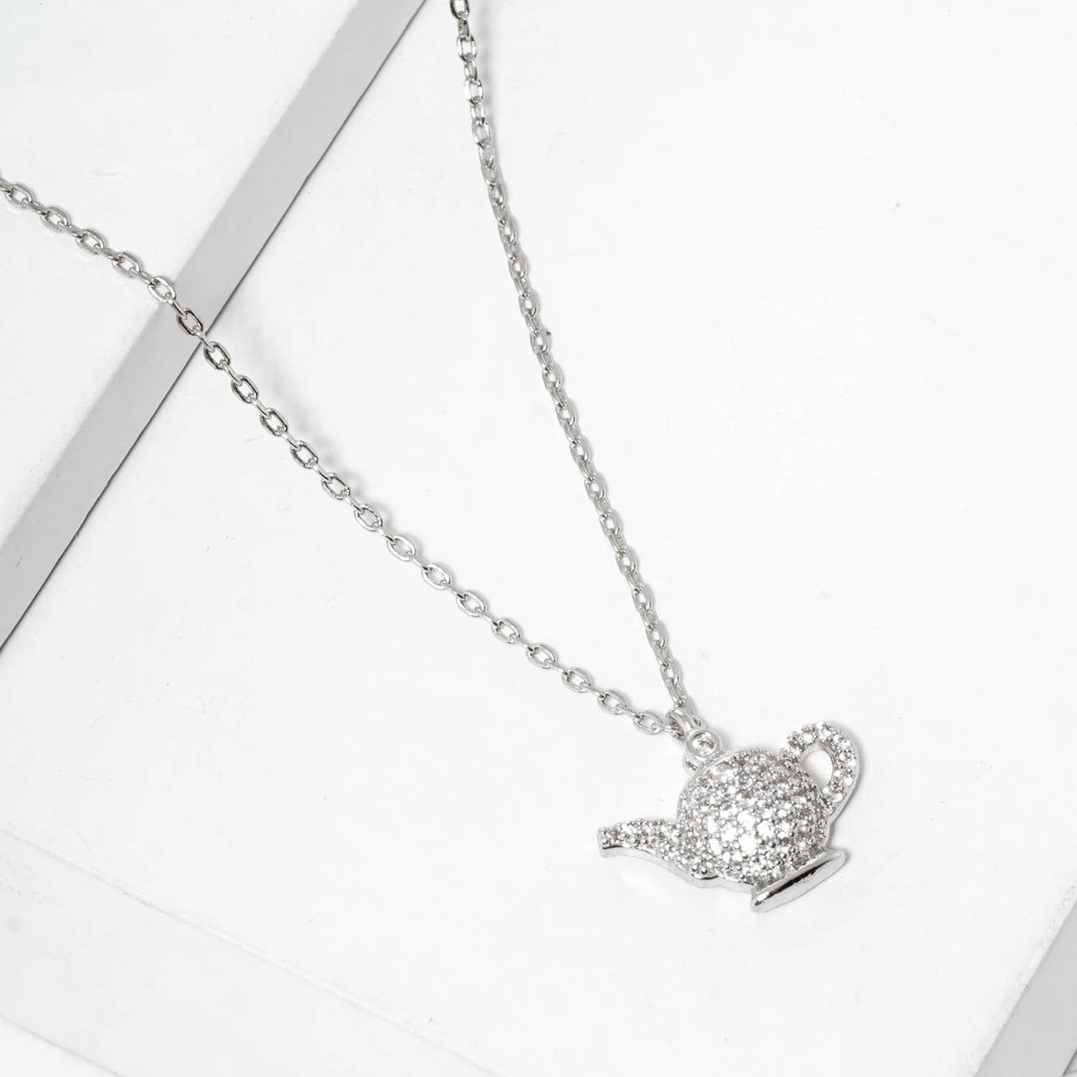 Dainty Teapot Pave CZ Pendant Necklace
