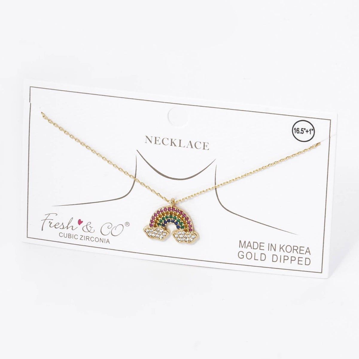 Colorful Pave Set Cubic Zirconia Rainbow Pendant Necklace.