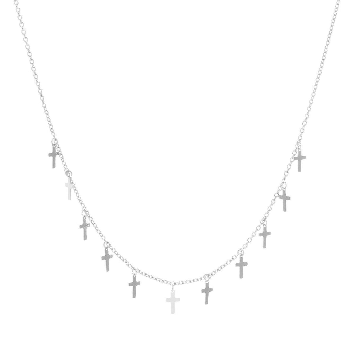 Gold Plated Chain w/ Dangling Crosses Necklace