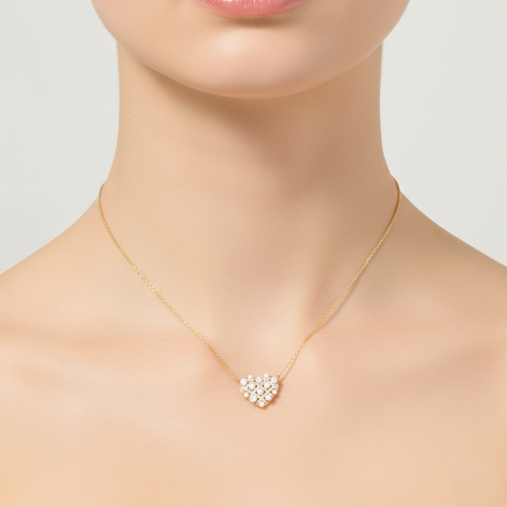 Dainty Pearl & Pavé Lattice Heart Pendant Necklace