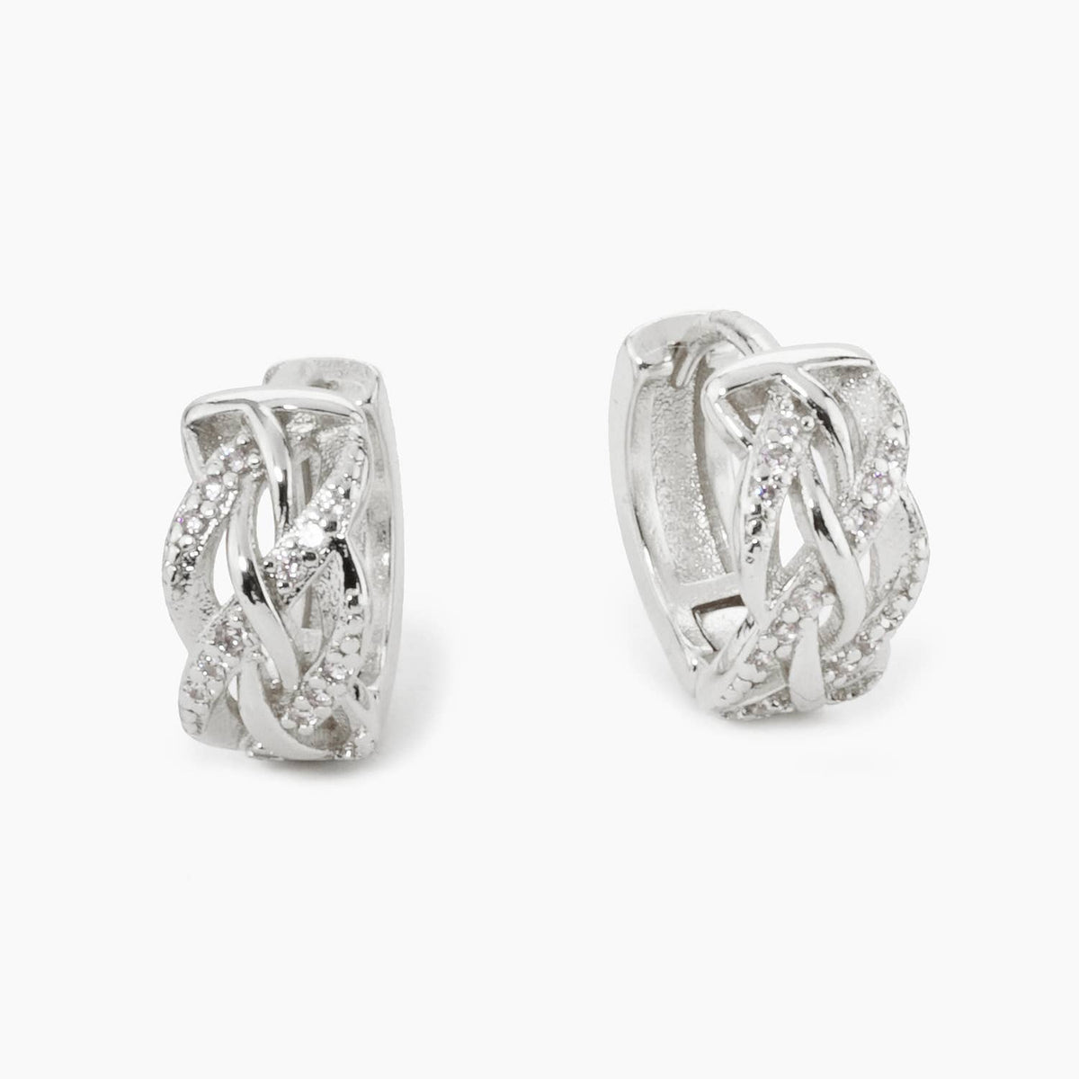 CUBIC ZIRCONIA WEAVE TEXTURE 12MM HUGGIE HOOP EARRINGS