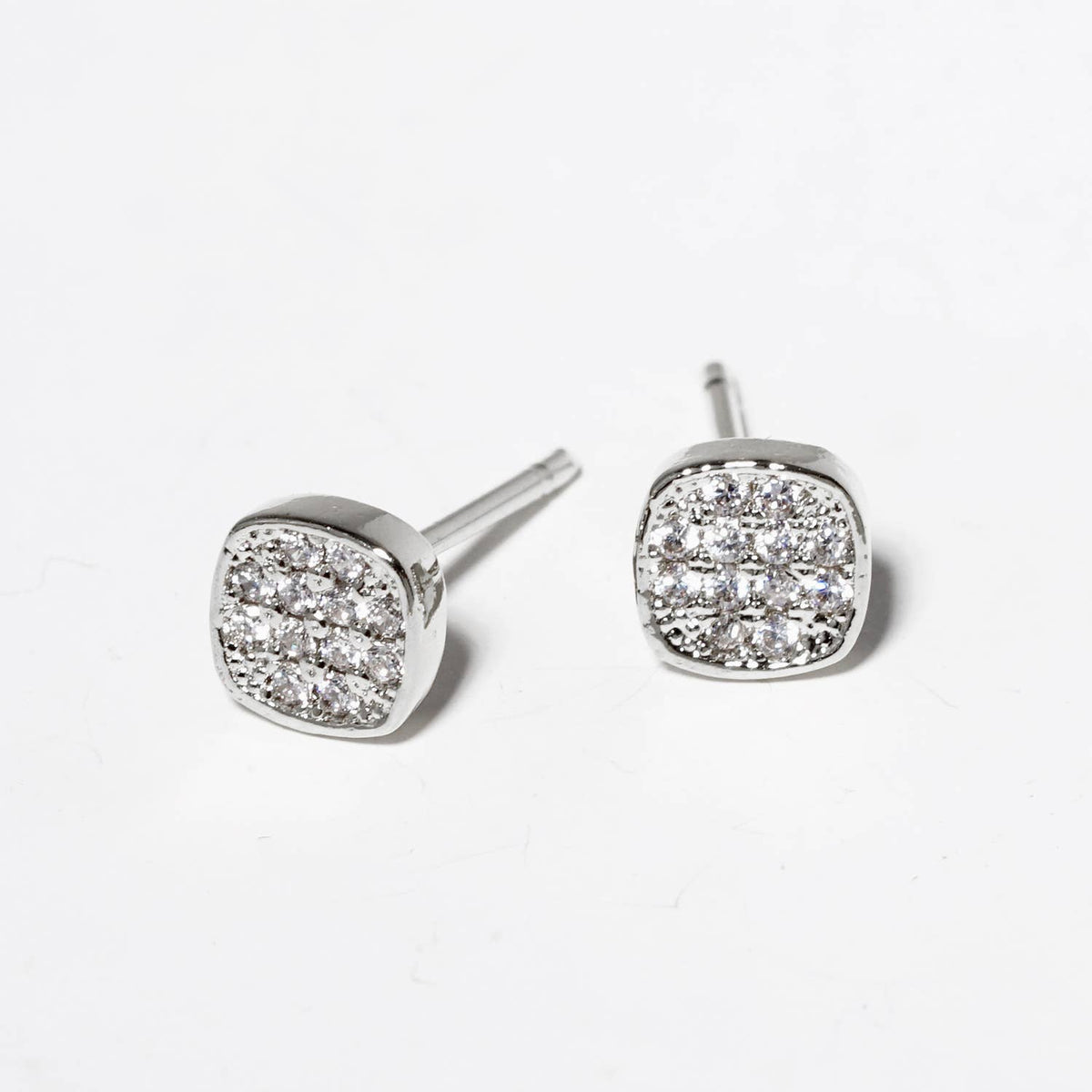 18K Gold Dipped CZ Pave 4mm Square Post Stud Earrings