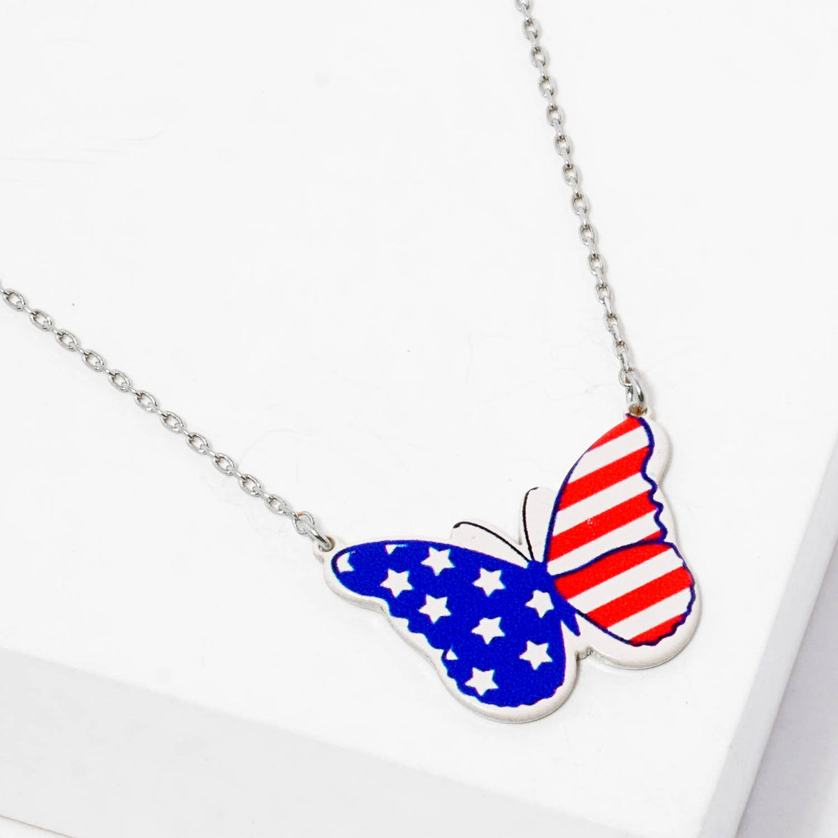 American Flag Butterfly Pendant Necklace