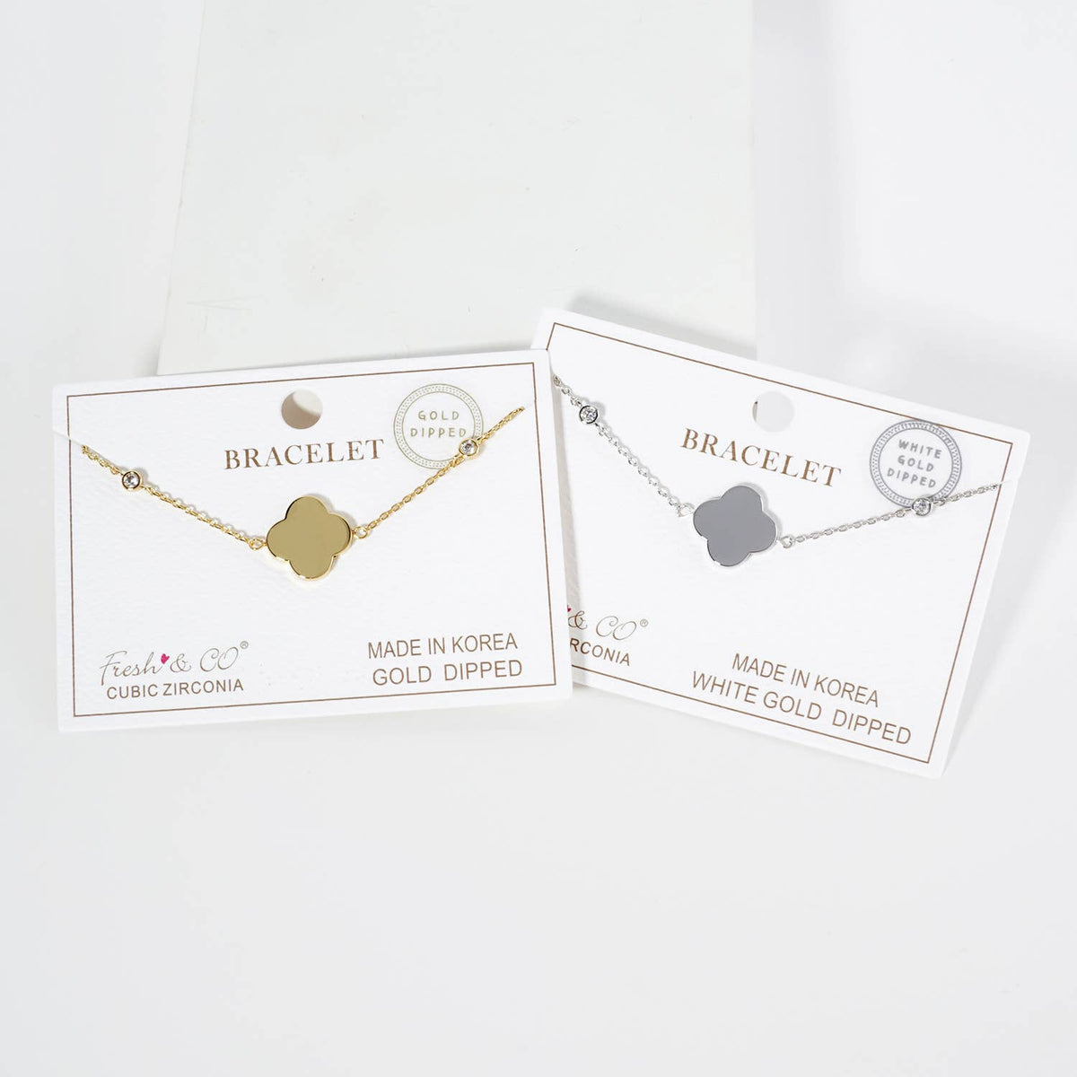 Dainty Clover Station Bracelet with CZ Accents