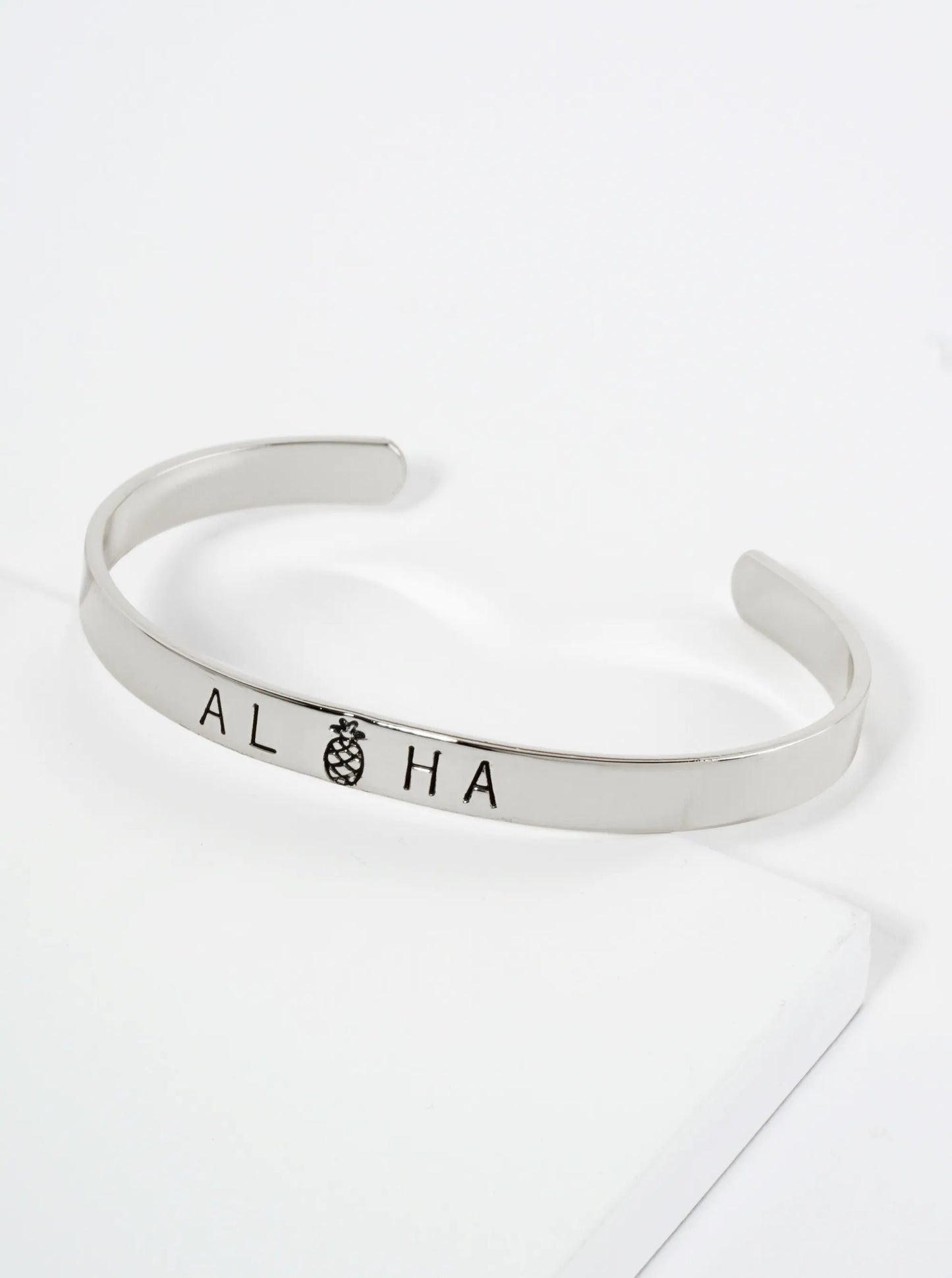 Aloha Engraved 18K Gold Dipped Open Cuff Bangle Bracelet