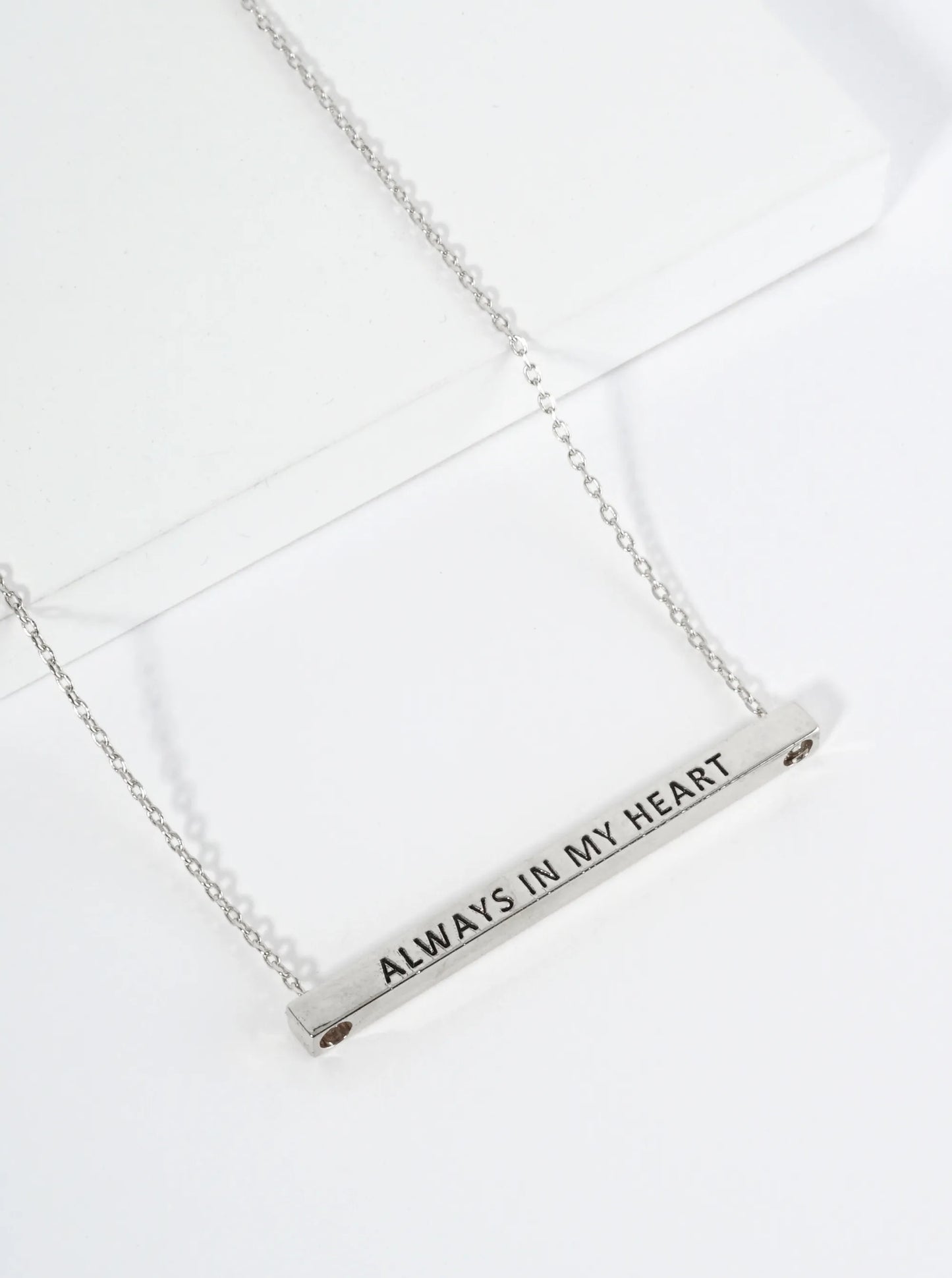 Always In My Heart Engraved 18K Gold Dipped Horizontal Brass Bar Pendant Inspirational Necklace