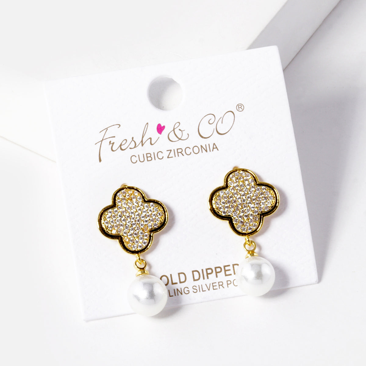Quatrefoil Drop Earrings with White Accent | BE334 — BE334-GCM.JPG