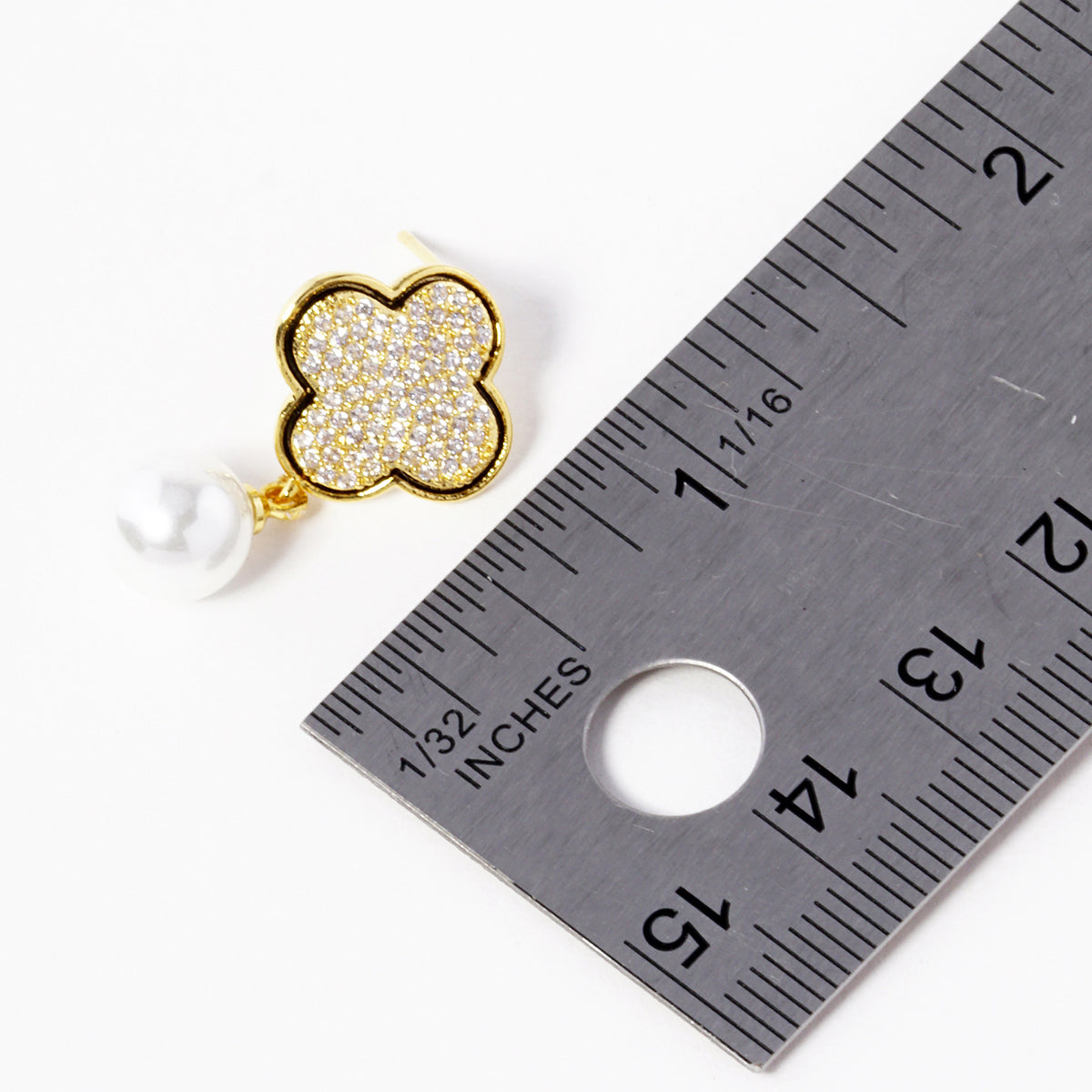 Quatrefoil Drop Earrings with White Accent | BE334 — BE334-SIZE.JPG