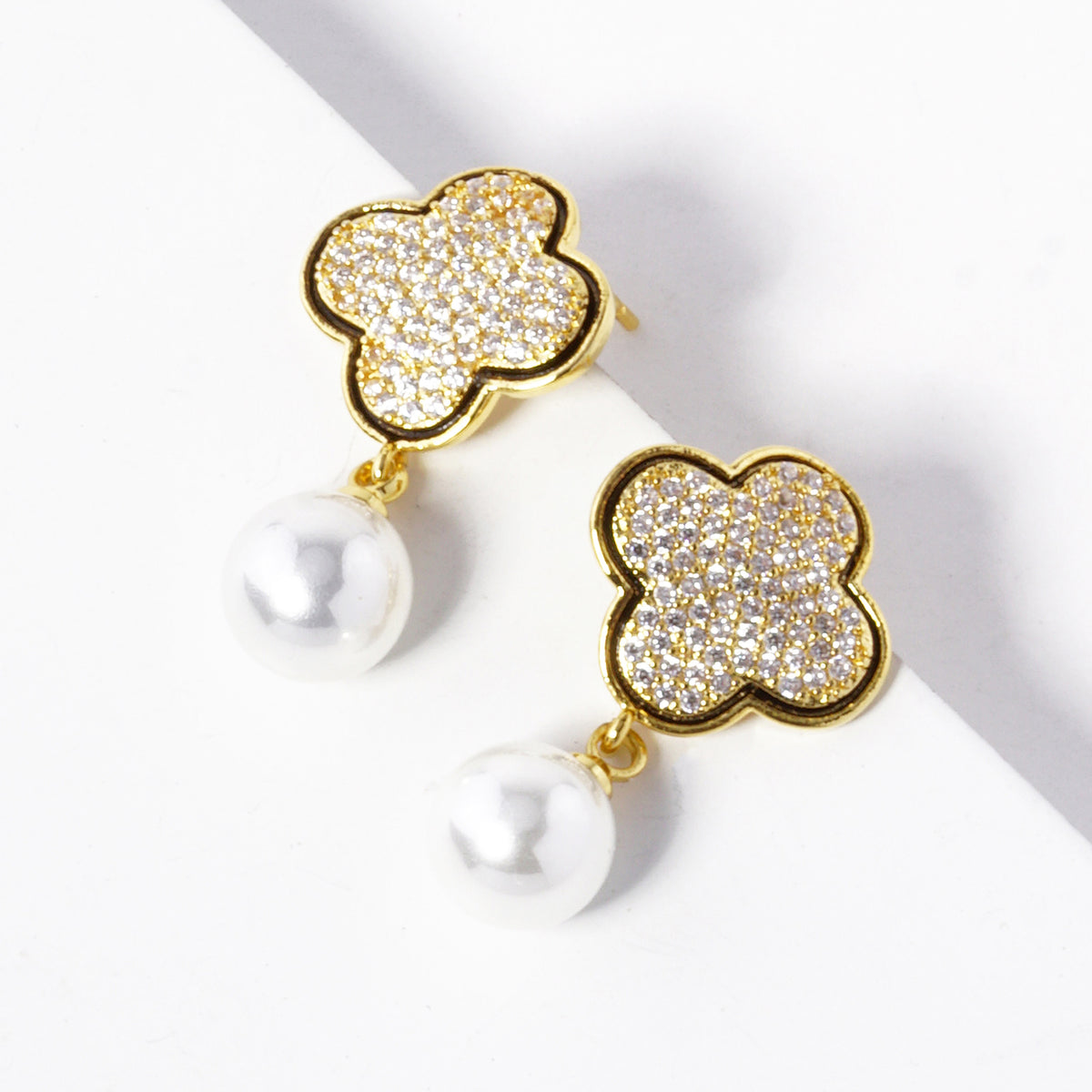 Quatrefoil Drop Earrings with White Accent | BE334 — BE334GCM.jpg