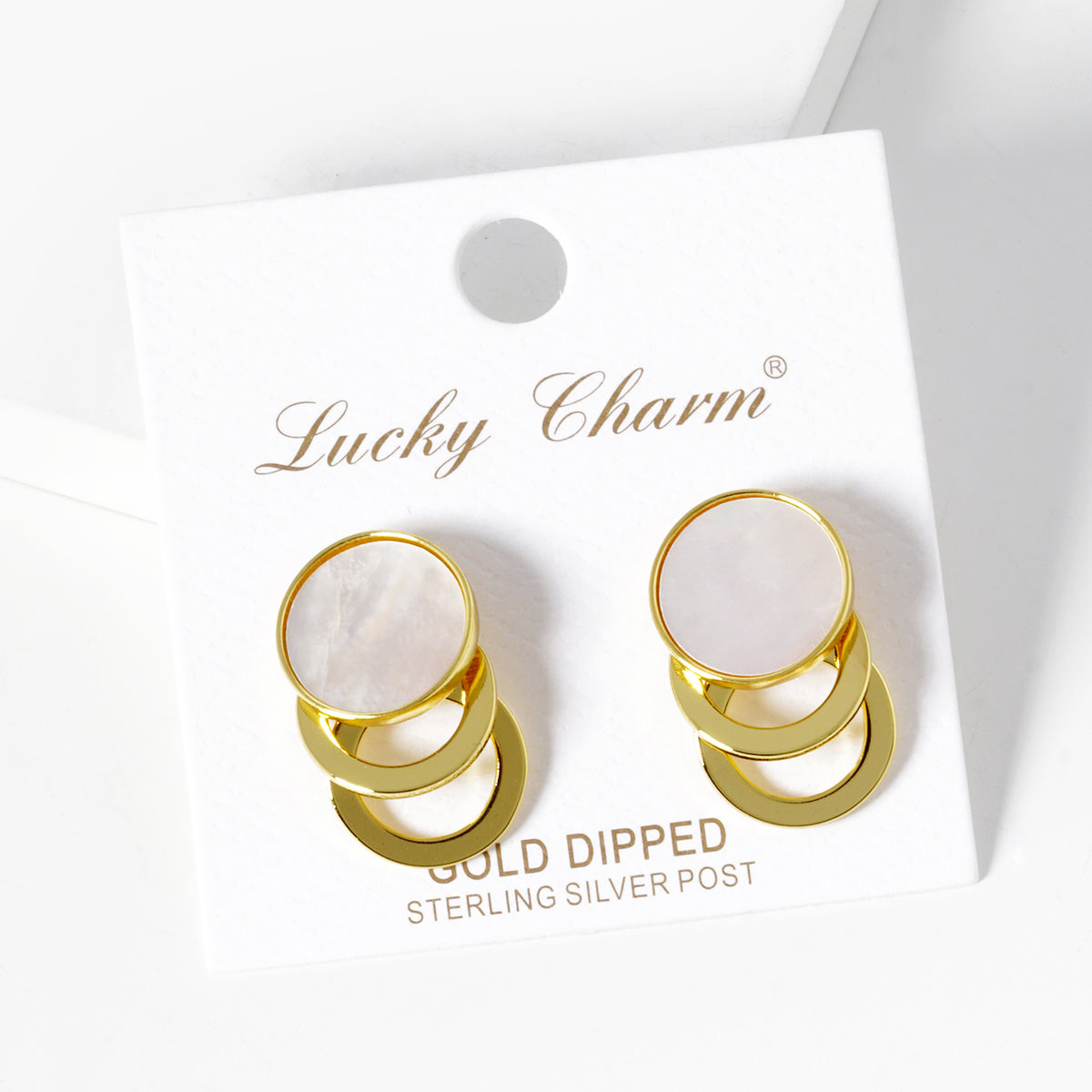 Round White-Center Double Loop Earrings | BE335 — BE335-GCM.JPG