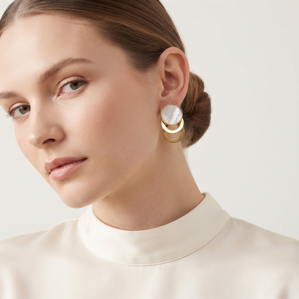 Round White-Center Double Loop Earrings | BE335 — BE335-M.jpg