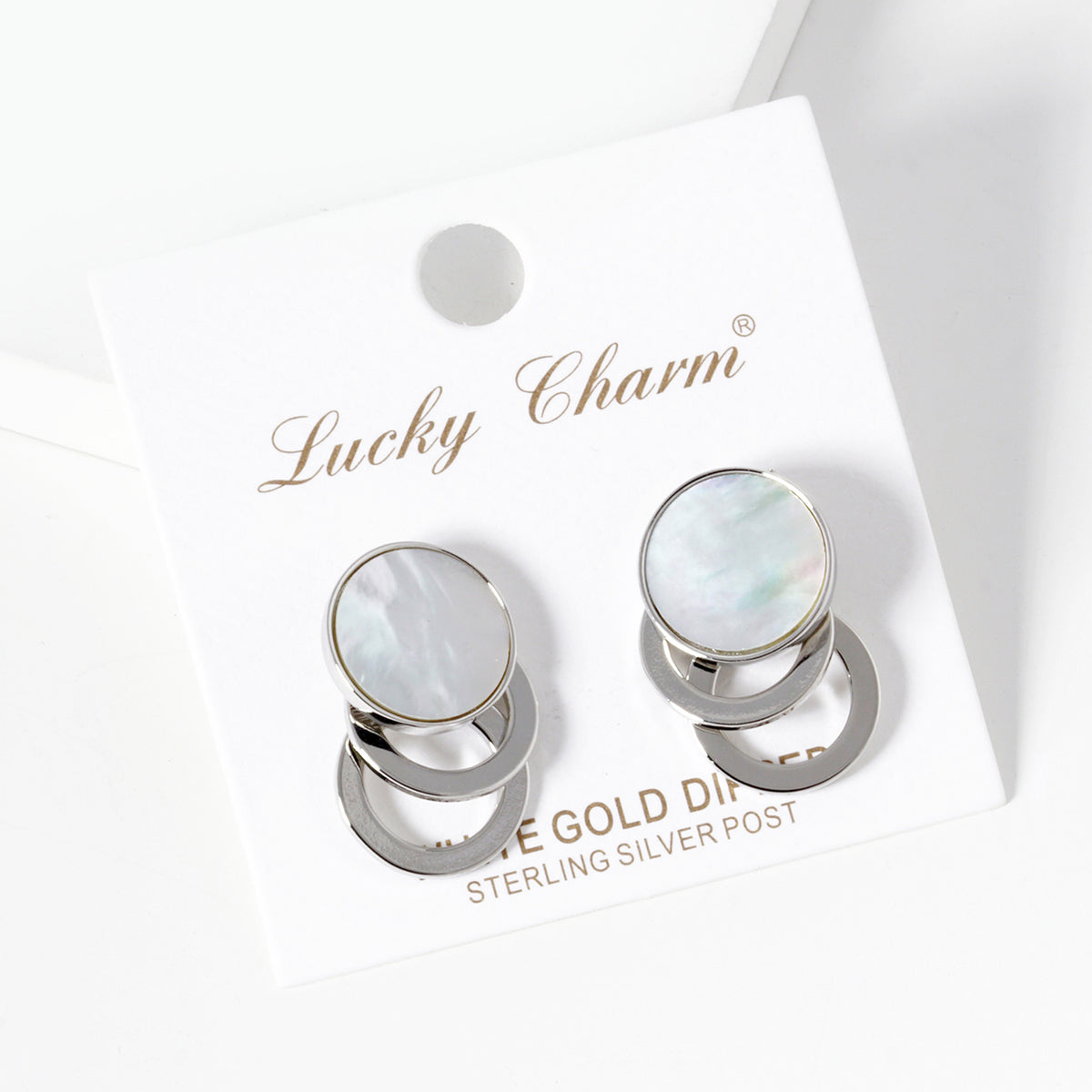 Round White-Center Double Loop Earrings | BE335 — BE335-RWH.JPG