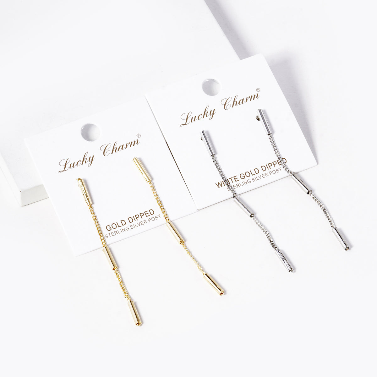 BE349 Long Bar Chain Drop Earrings - BE349-GROUP.JPG