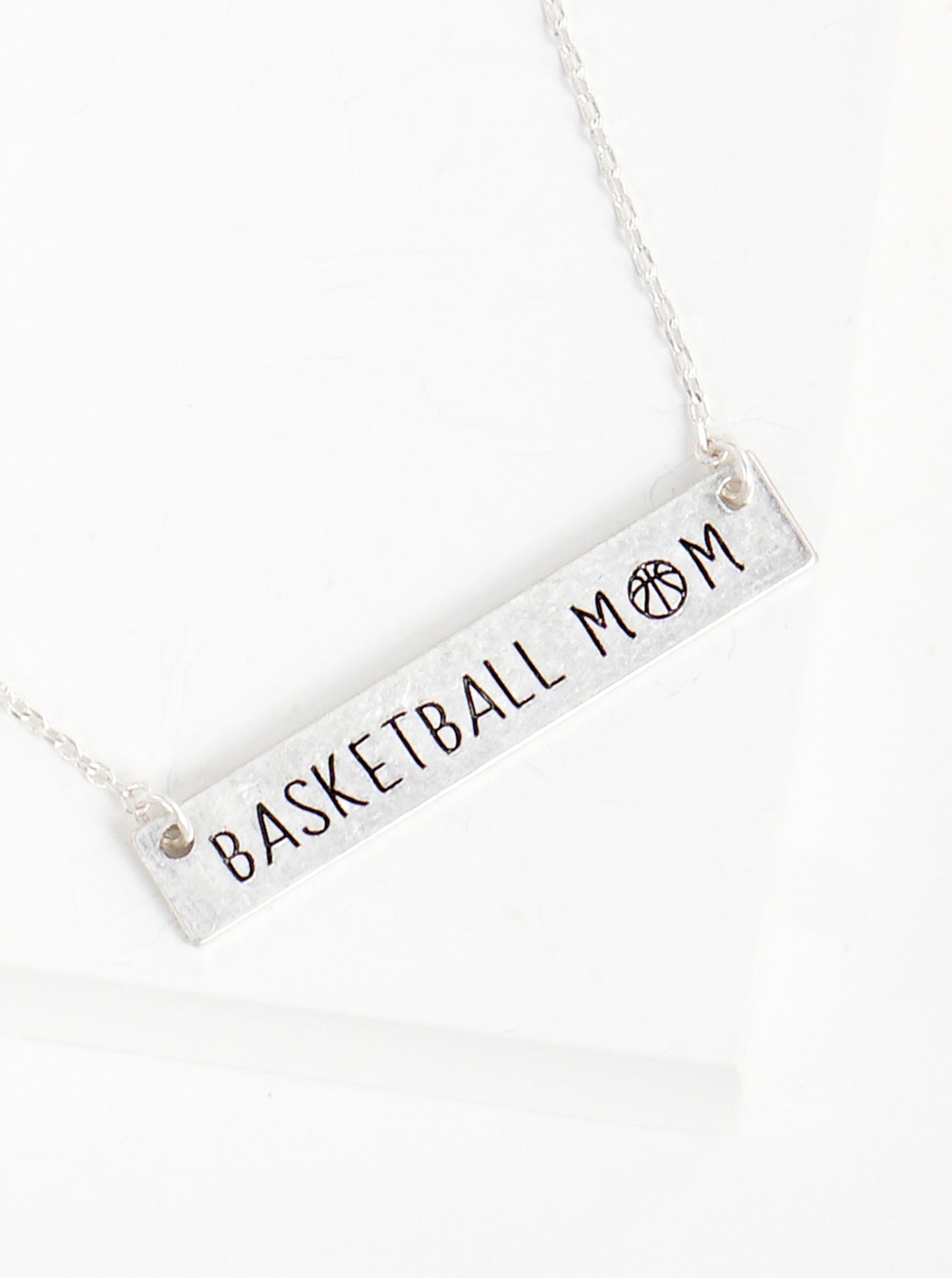 Basketball Mom Engraved Horizontal Bar Pendant Necklace
