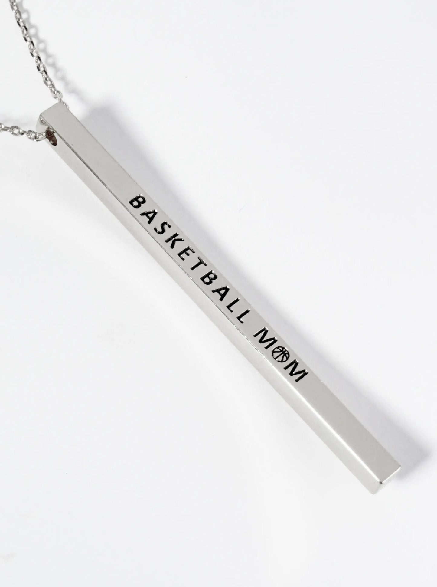 Basketball Mom Engraved Vertical Bar Pendant Inspirational Necklace