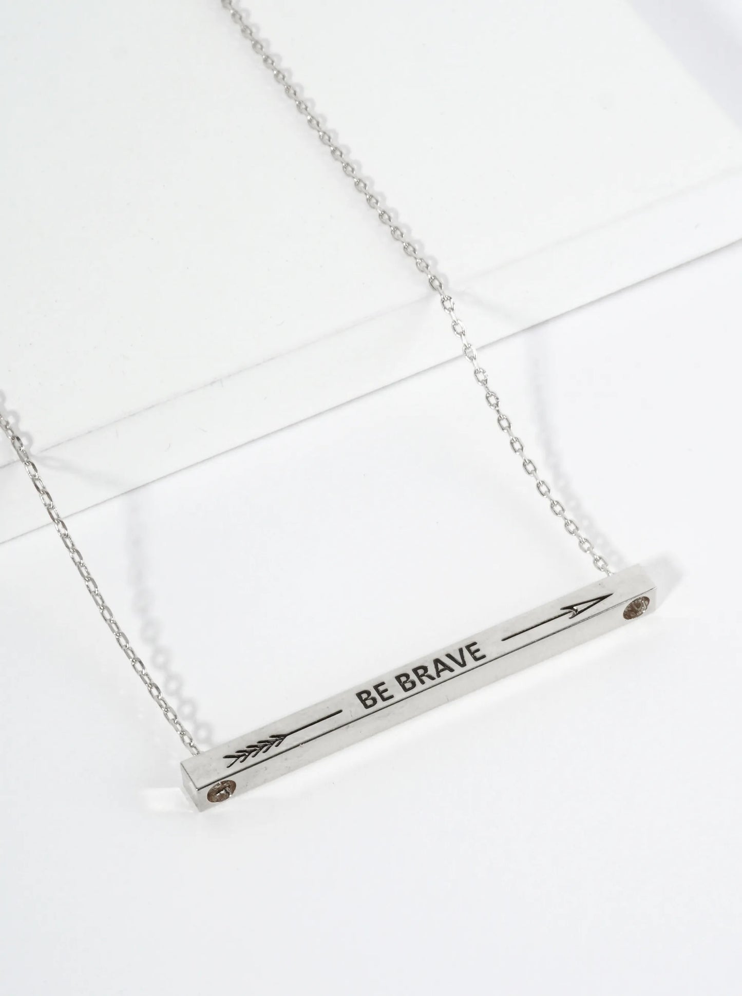 Be Brave Arrow Engraved 18K Gold Dipped Horizontal Brass Bar Pendant Inspirational Necklace