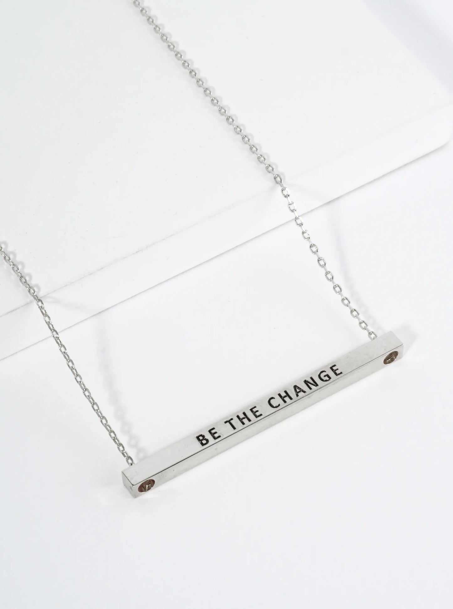 Be The Change Engraved 18K Gold Dipped Horizontal Brass Bar Pendant Inspirational Necklace