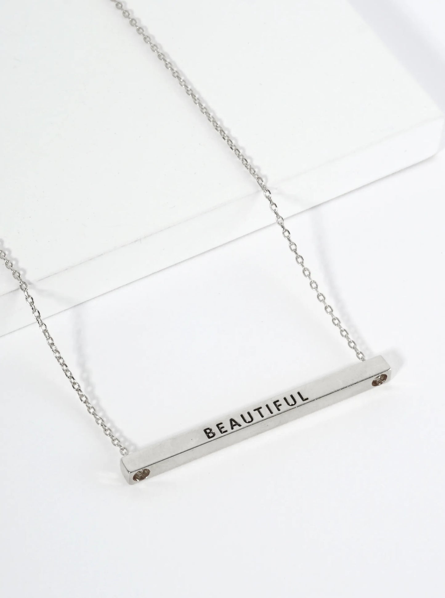 Beautiful Engraved 18K Gold Dipped Horizontal Brass Bar Pendant Inspirational Necklace