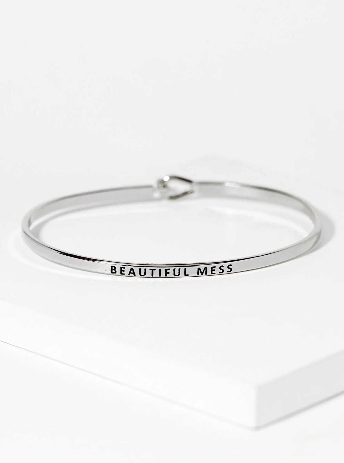 Beautiful Mess Engraved Inspirational Bangle Bracelet