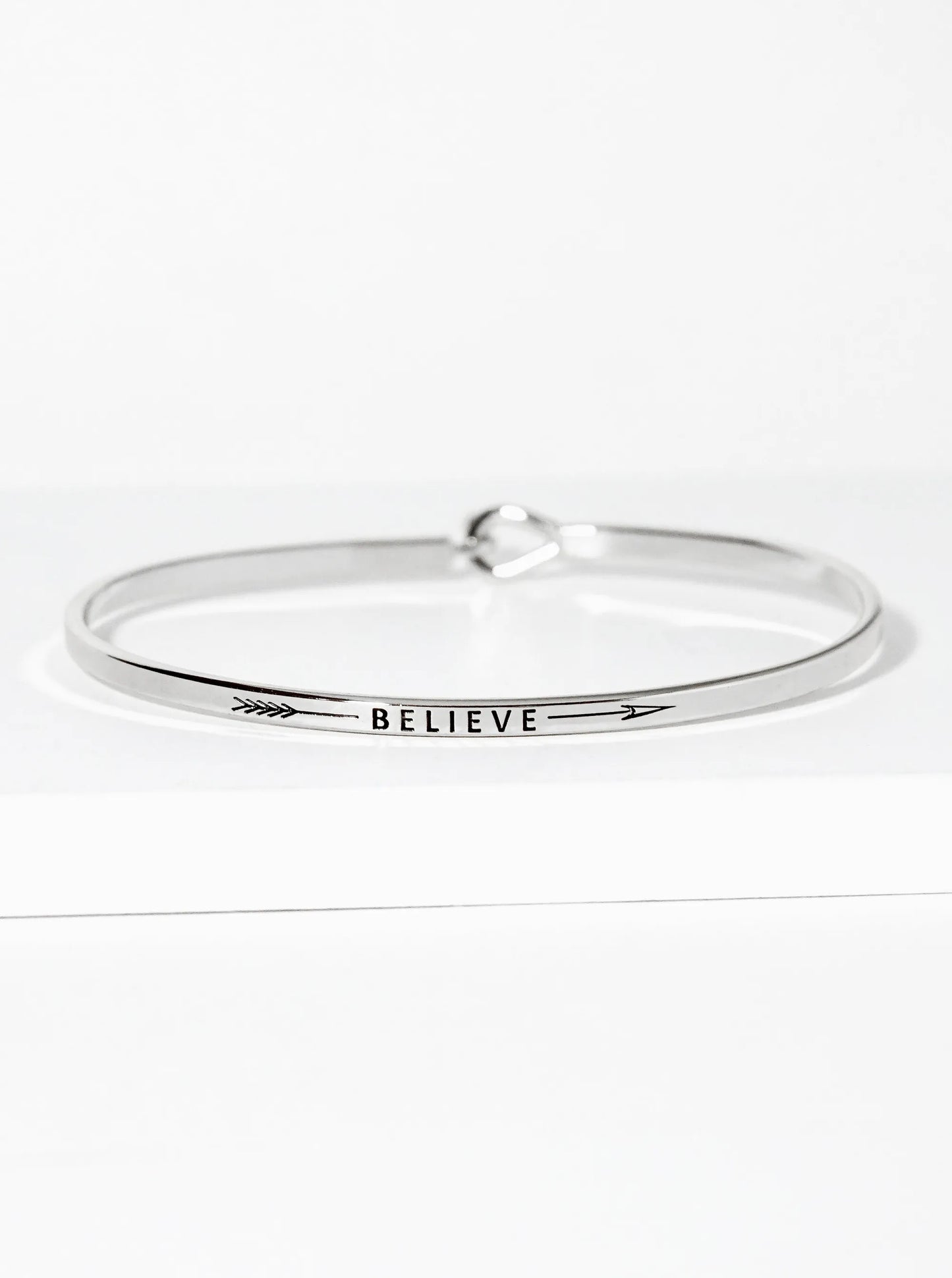 Believe Arrow Engraved Inspirational Bangle Bracelet