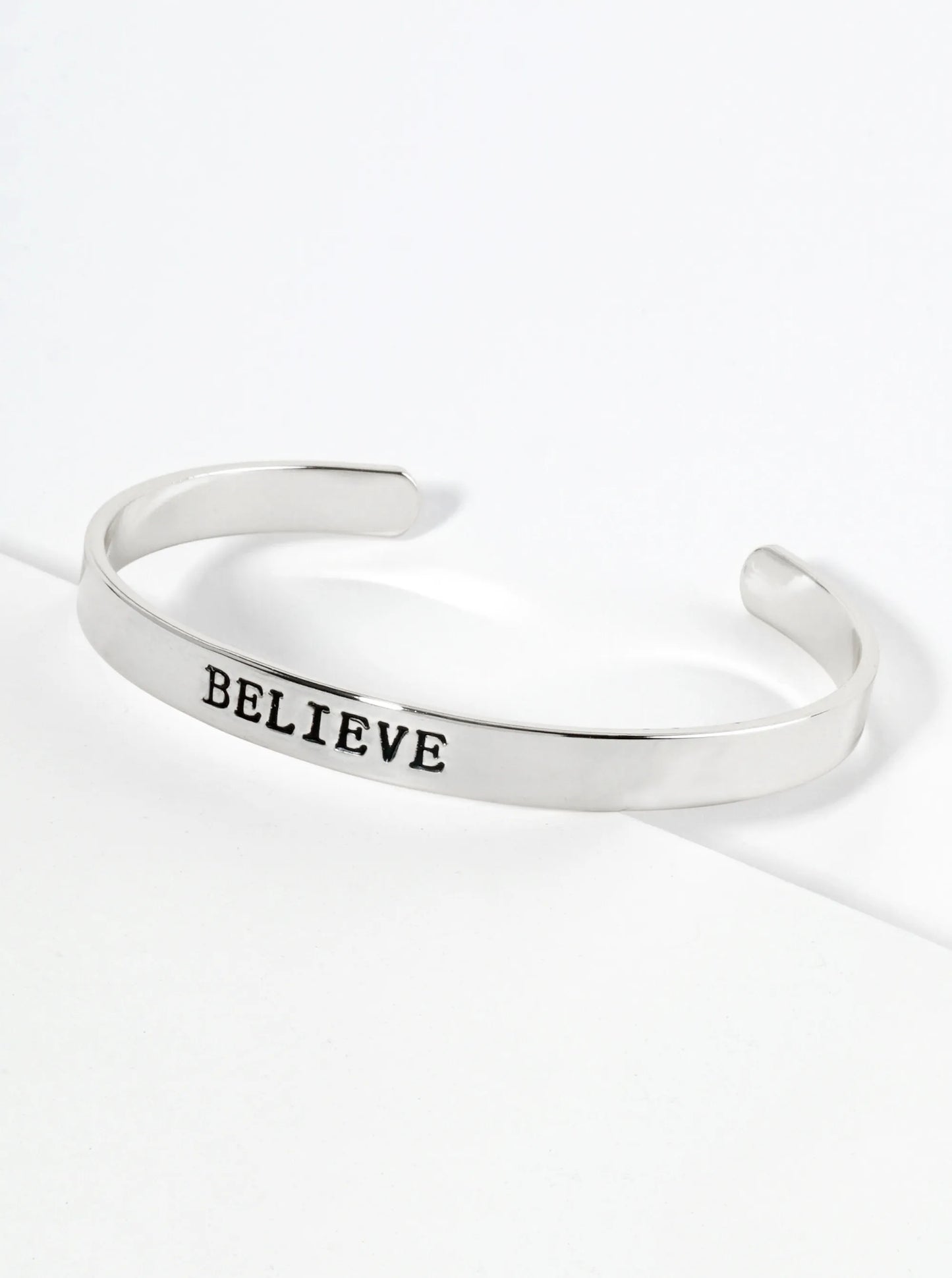 Believe Engraved 18K Gold Dipped Open Cuff Bangle Bracelet