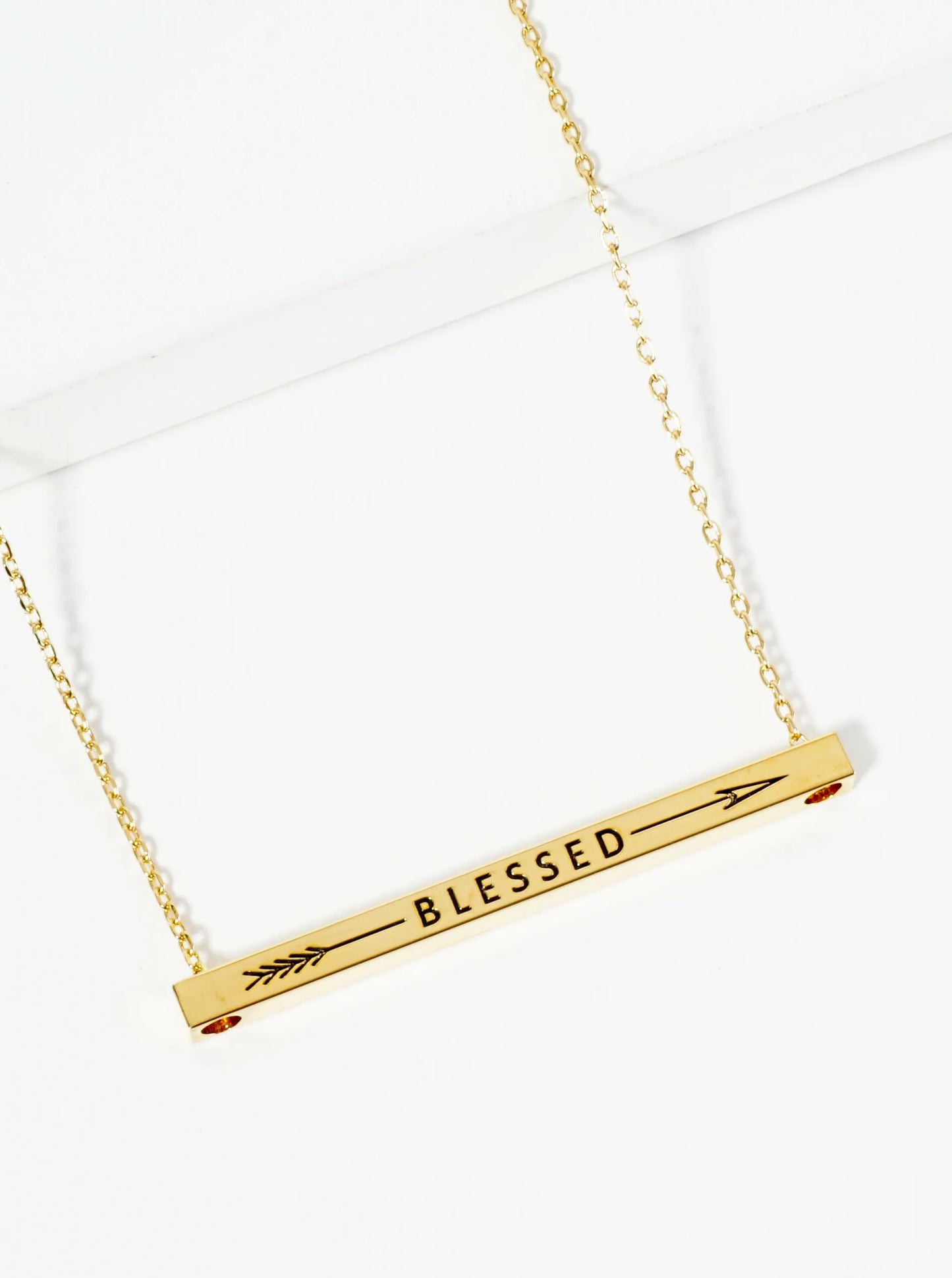 Blessed Arrow Engraved 18K Gold Dipped Horizontal Brass Bar Pendant Inspirational Necklace
