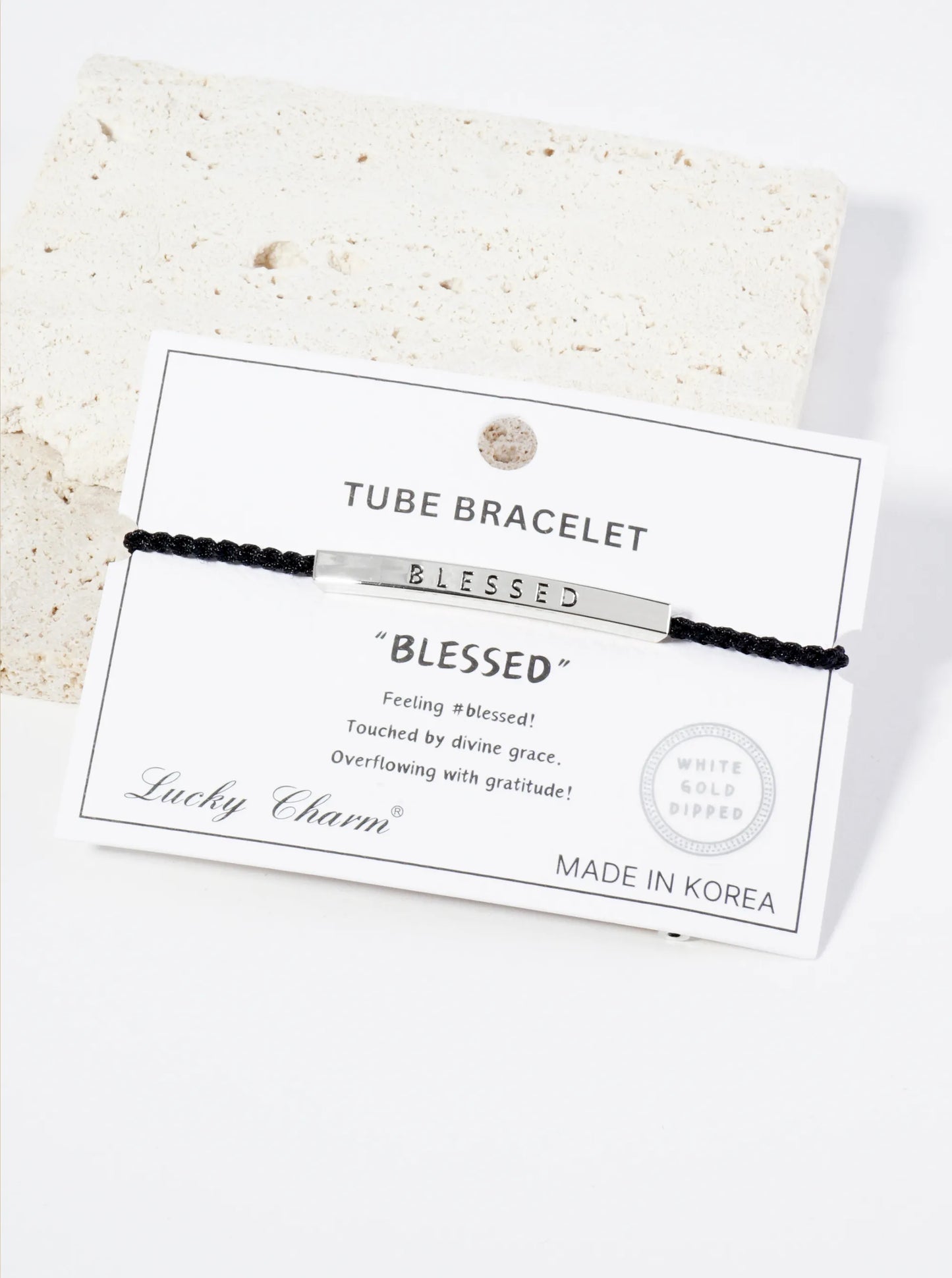 Blessed Engraved 18K Gold Dipped Curved Brass Tube Bar Adjustable Pull Tie Bracelet