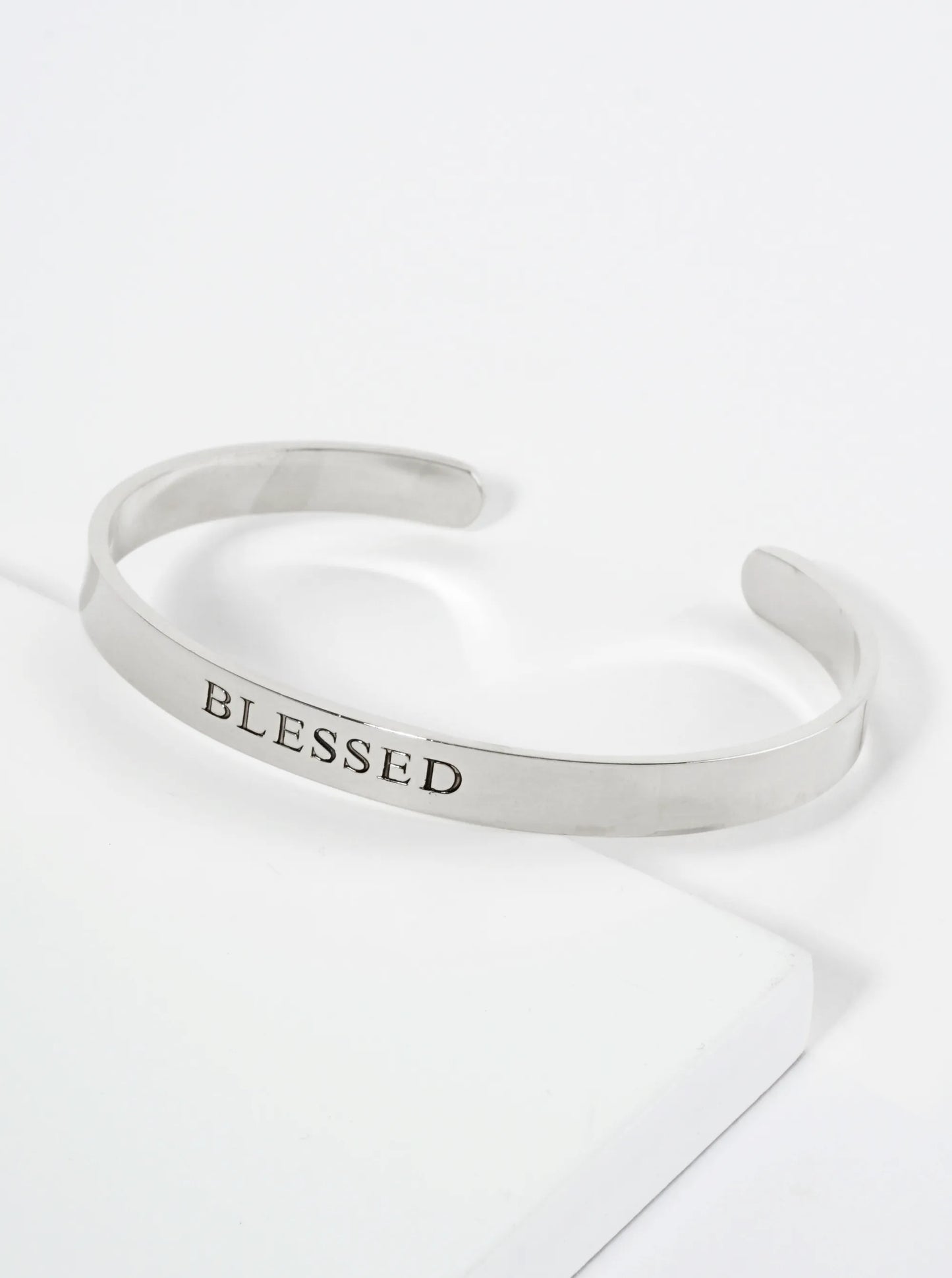 Blessed Engraved 18K Gold Dipped Open Cuff Bangle Bracelet