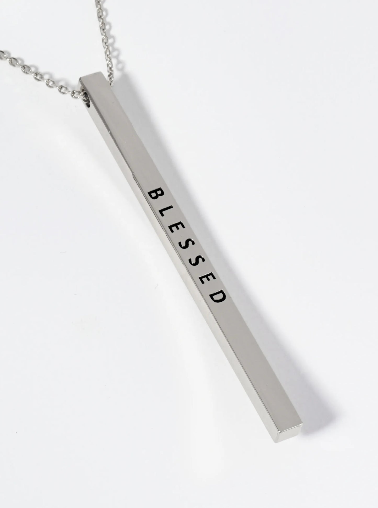 Blessed Engraved Vertical Bar Pendant Inspirational Necklace