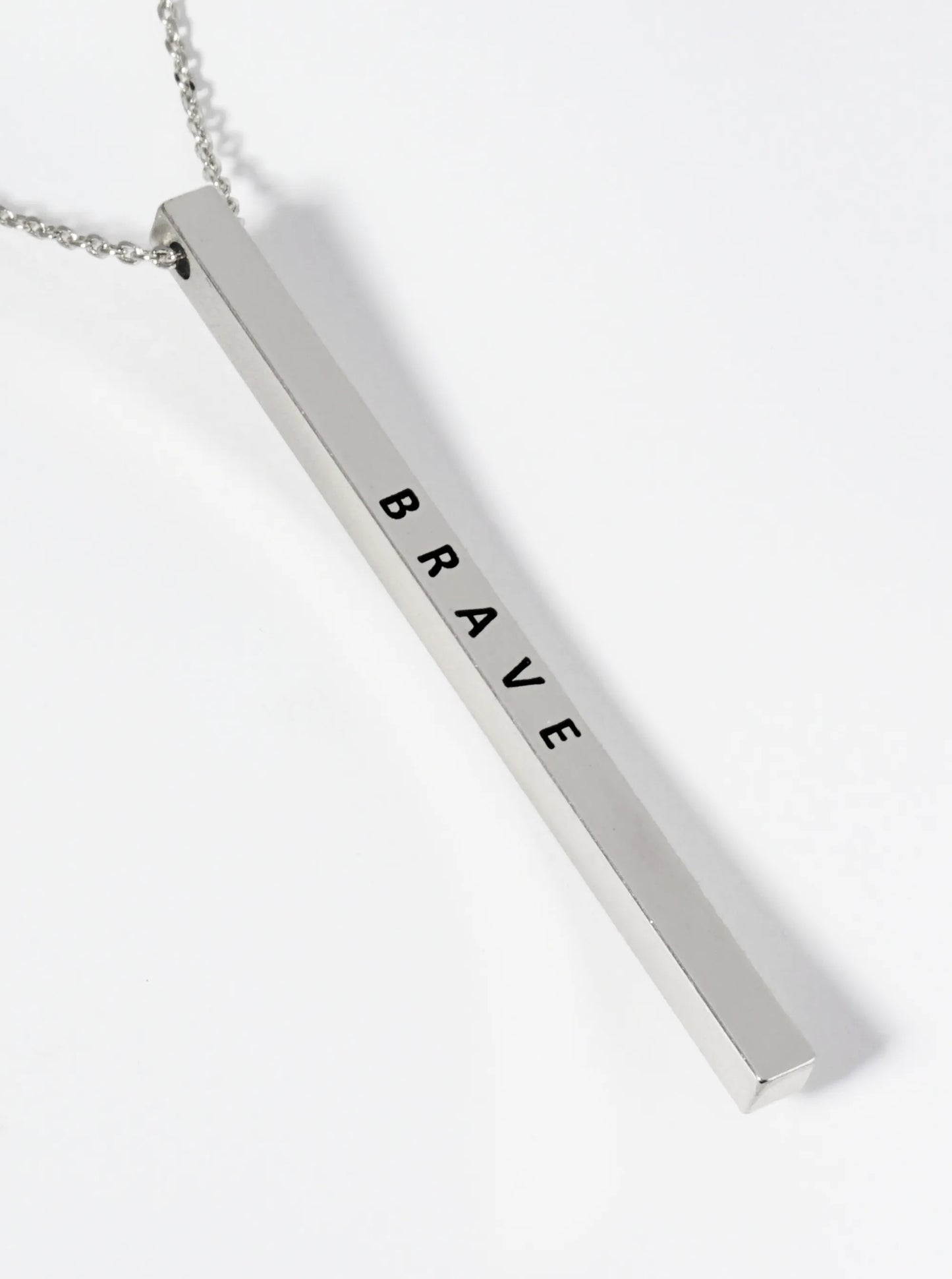 Brave Engraved Vertical Bar Pendant Inspirational Necklace