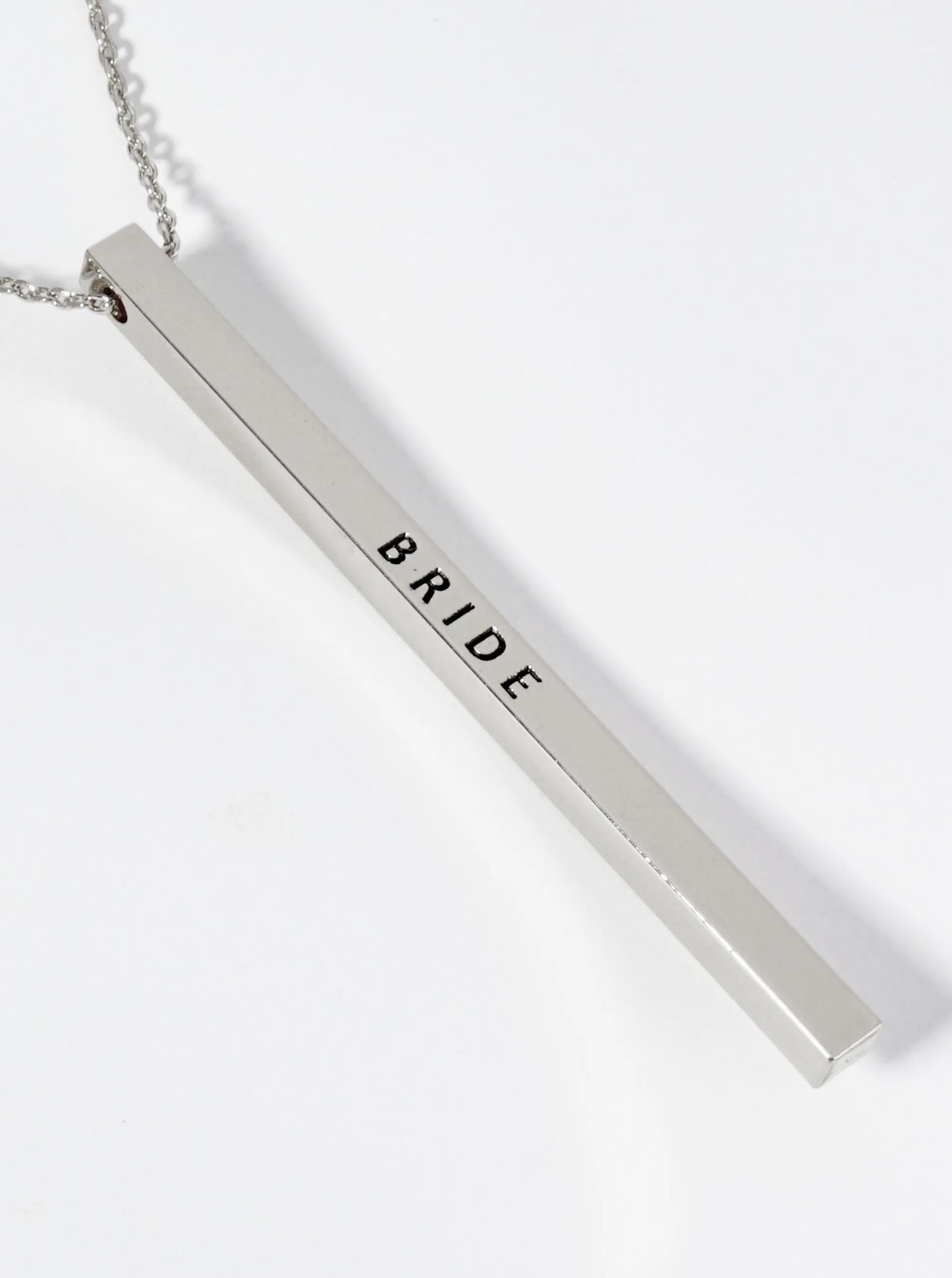Bride Engraved Vertical Bar Pendant Inspirational Necklace
