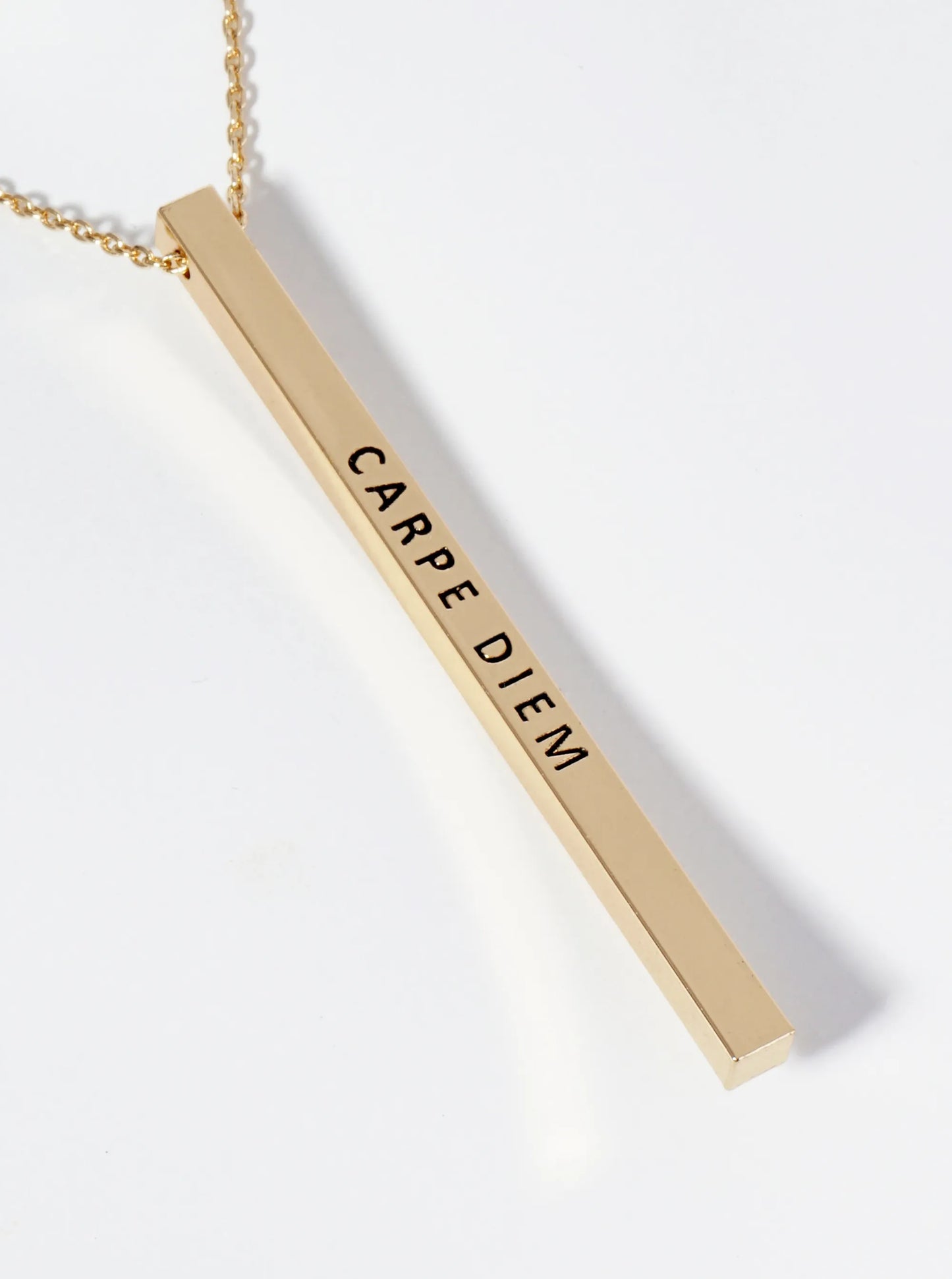 Carpe Diem Engraved Vertical Bar Pendant Inspirational Necklace