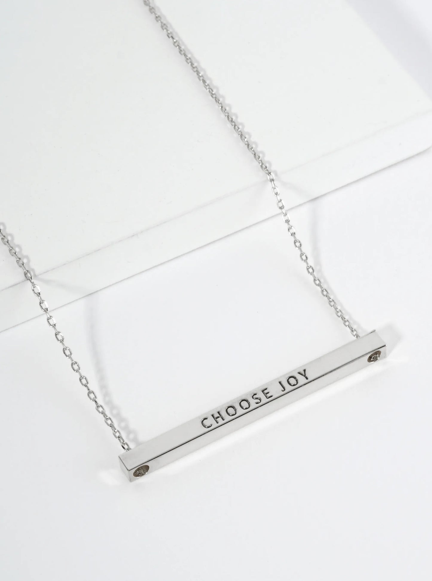 Choose Joy Engraved 18K Gold Dipped Horizontal Brass Bar Pendant Inspirational Necklace
