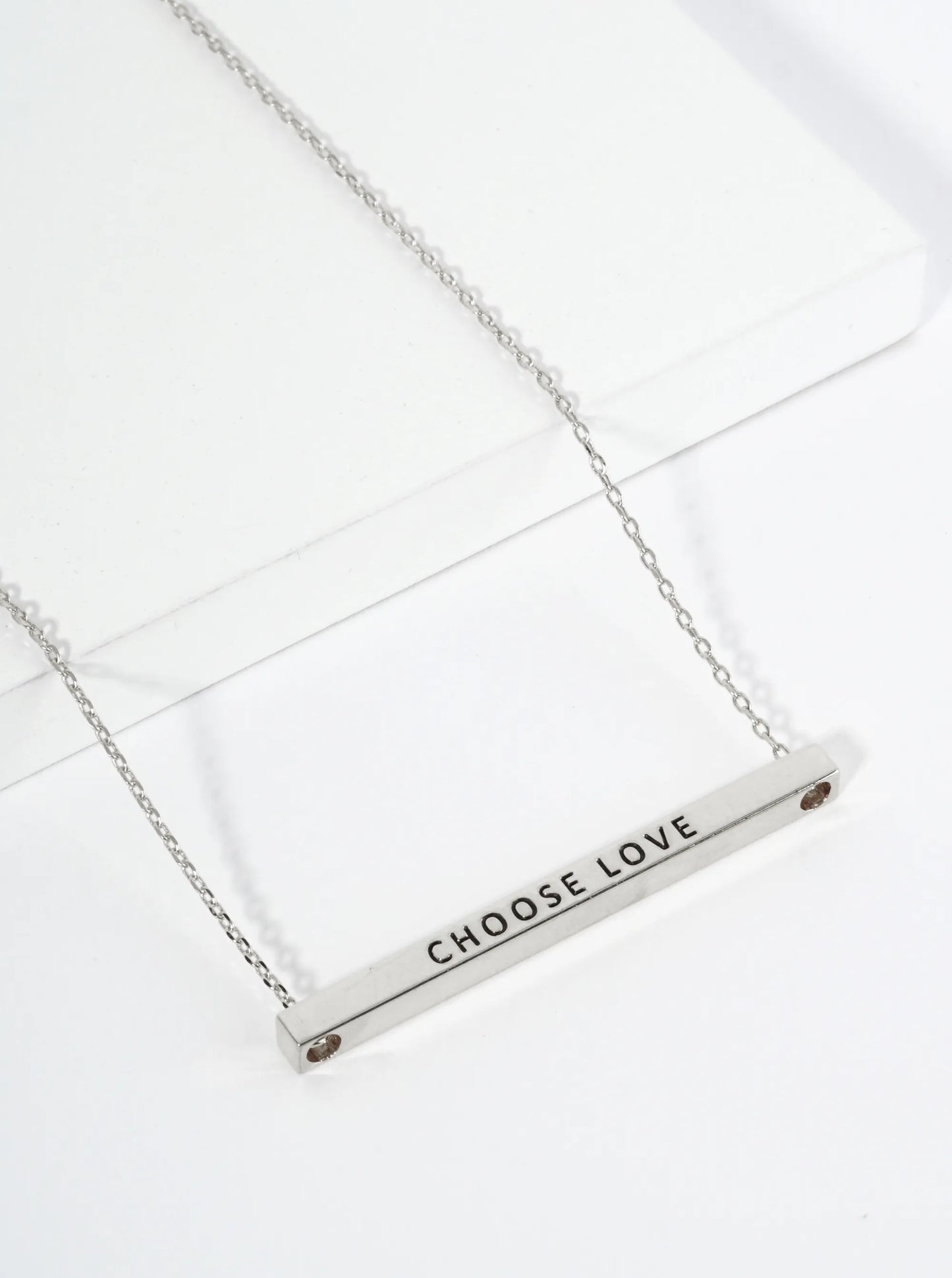 Choose Love Engraved 18K Gold Dipped Horizontal Brass Bar Pendant Inspirational Necklace