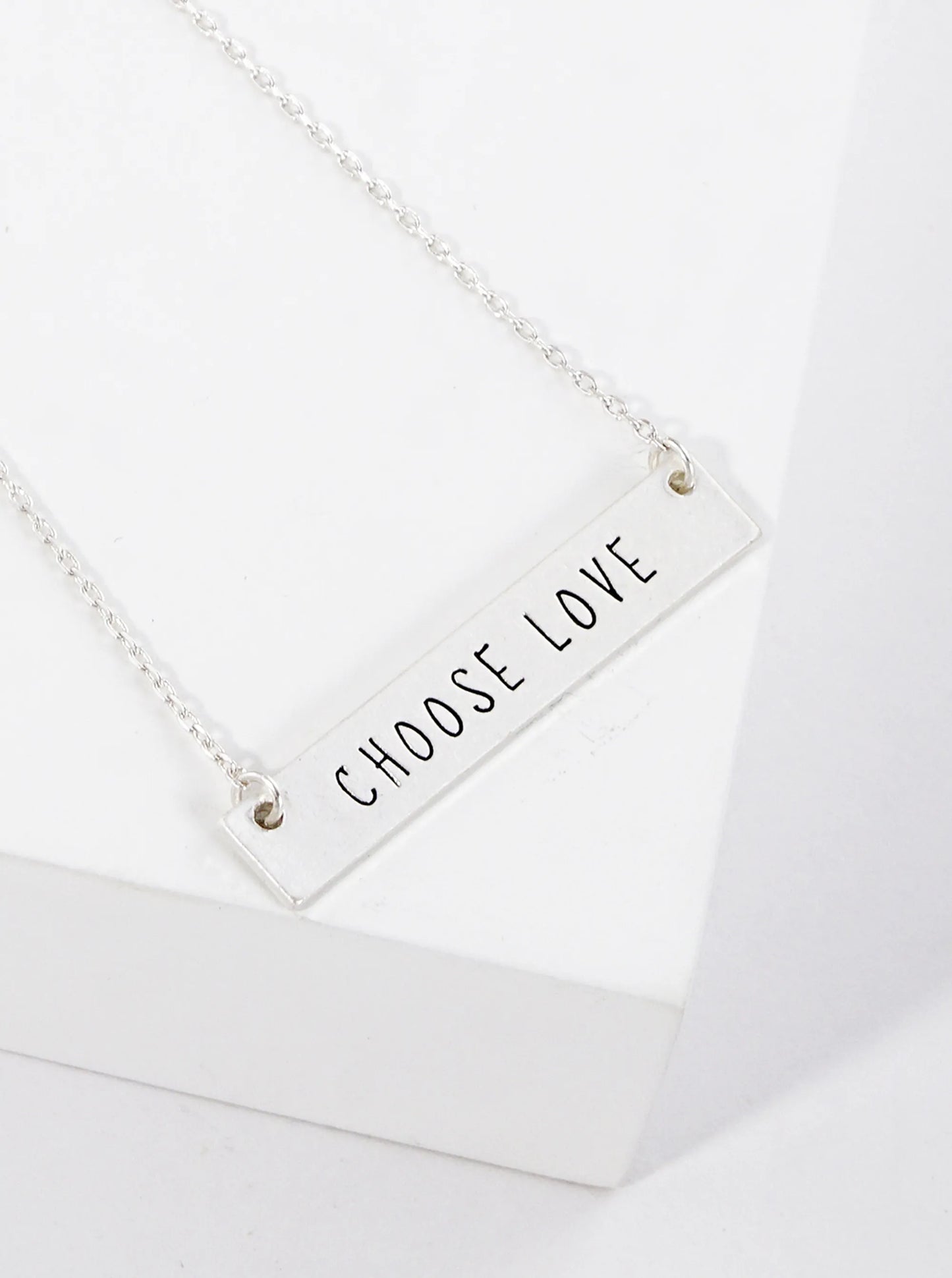 Choose Love Engraved Horizontal Bar Pendant Necklace