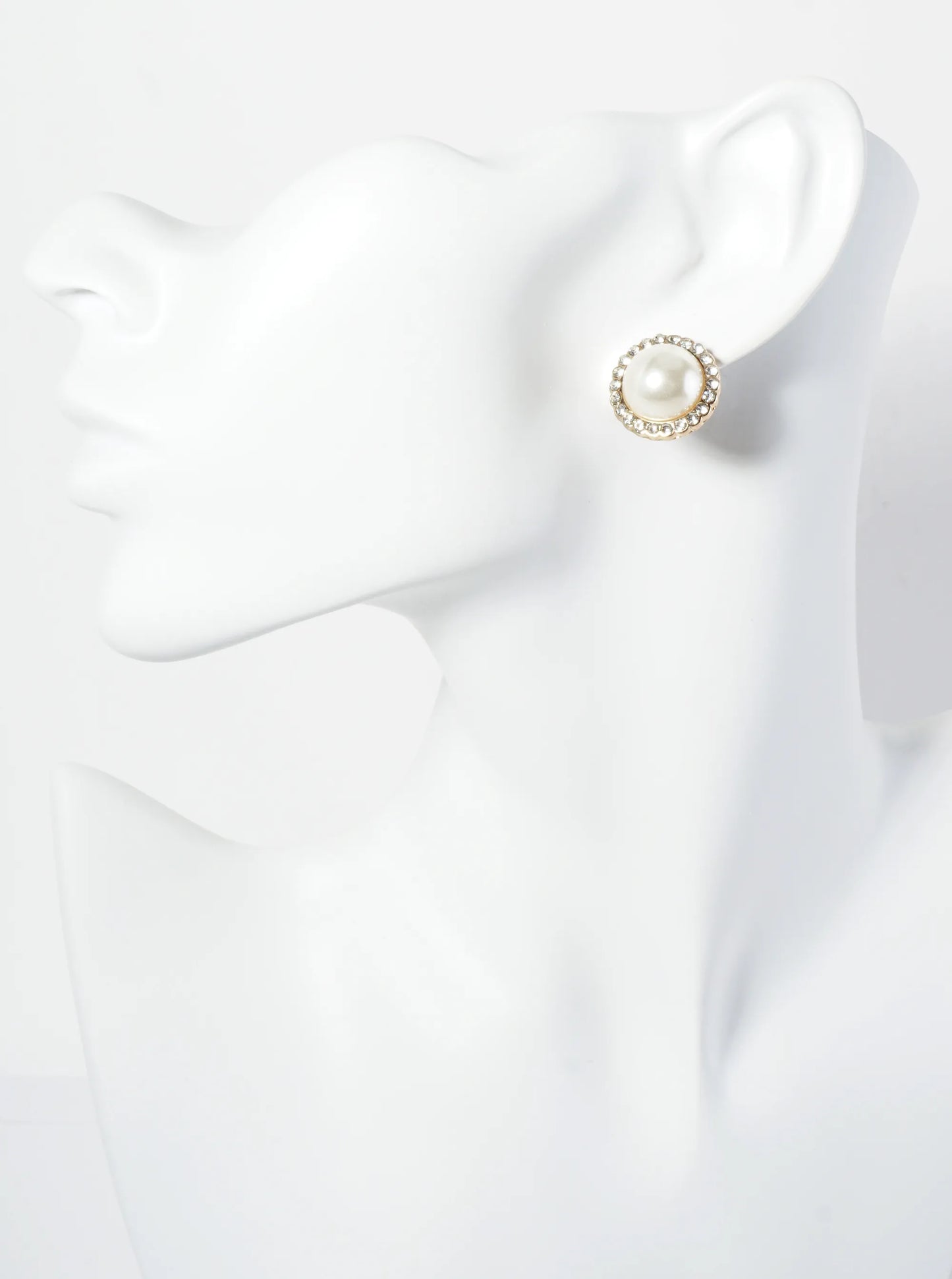 Crystal Encircling Pearl Bead Button Stud Earrings