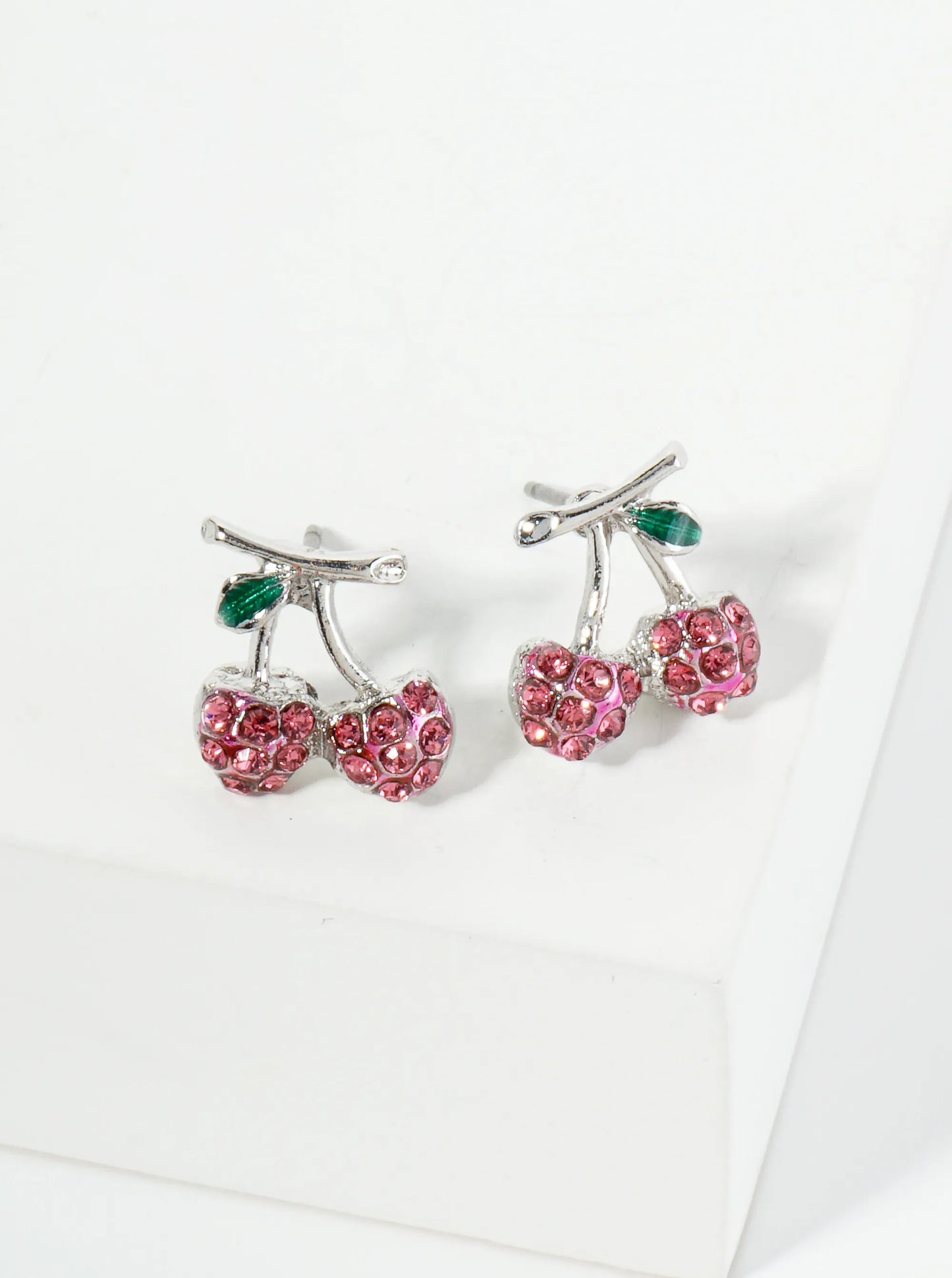 Crystal Pave 11mm Dainty Cherry Stud Earrings