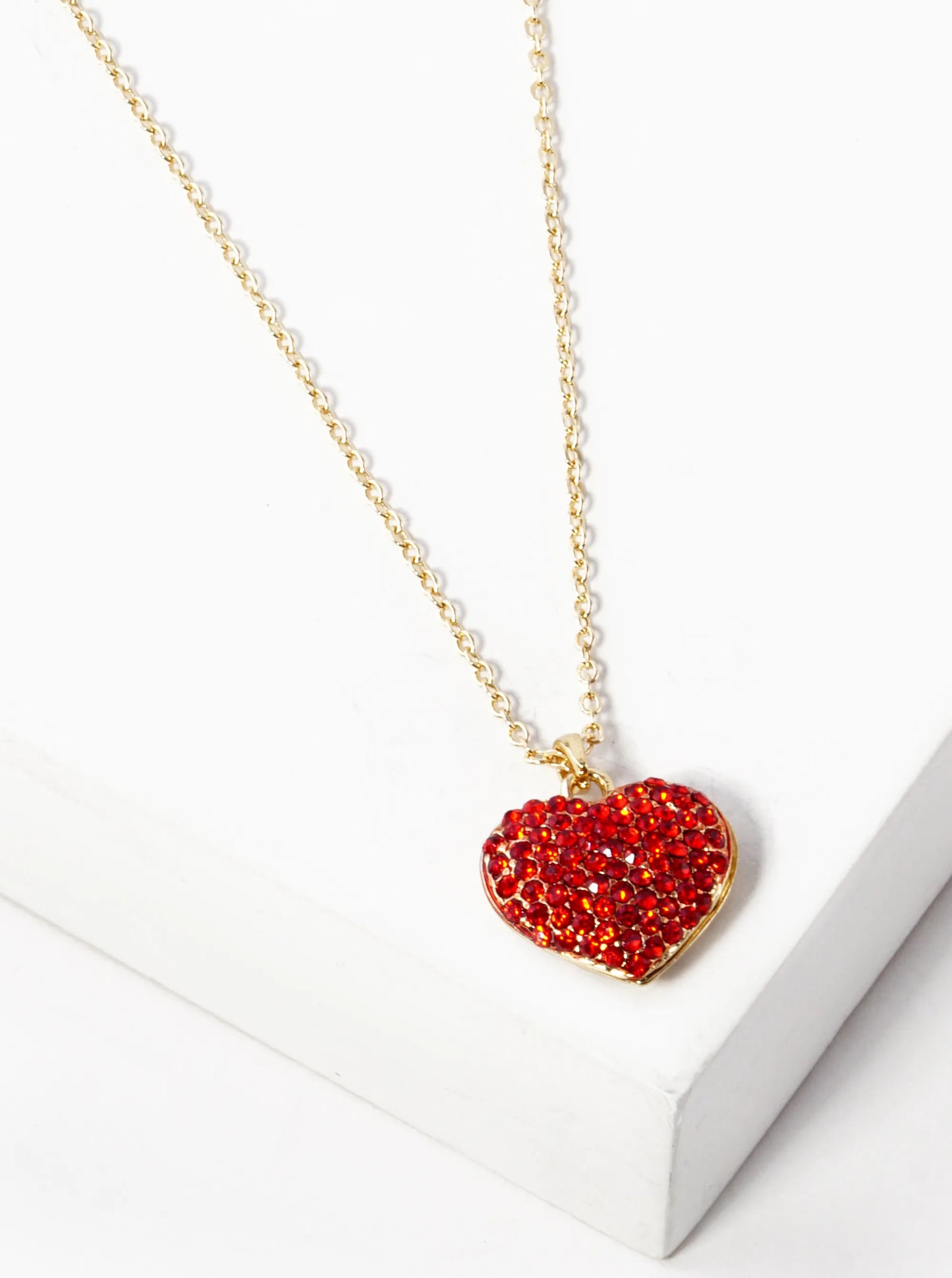 Crystal Pave 15mm Puffy Heart Pendant Necklace